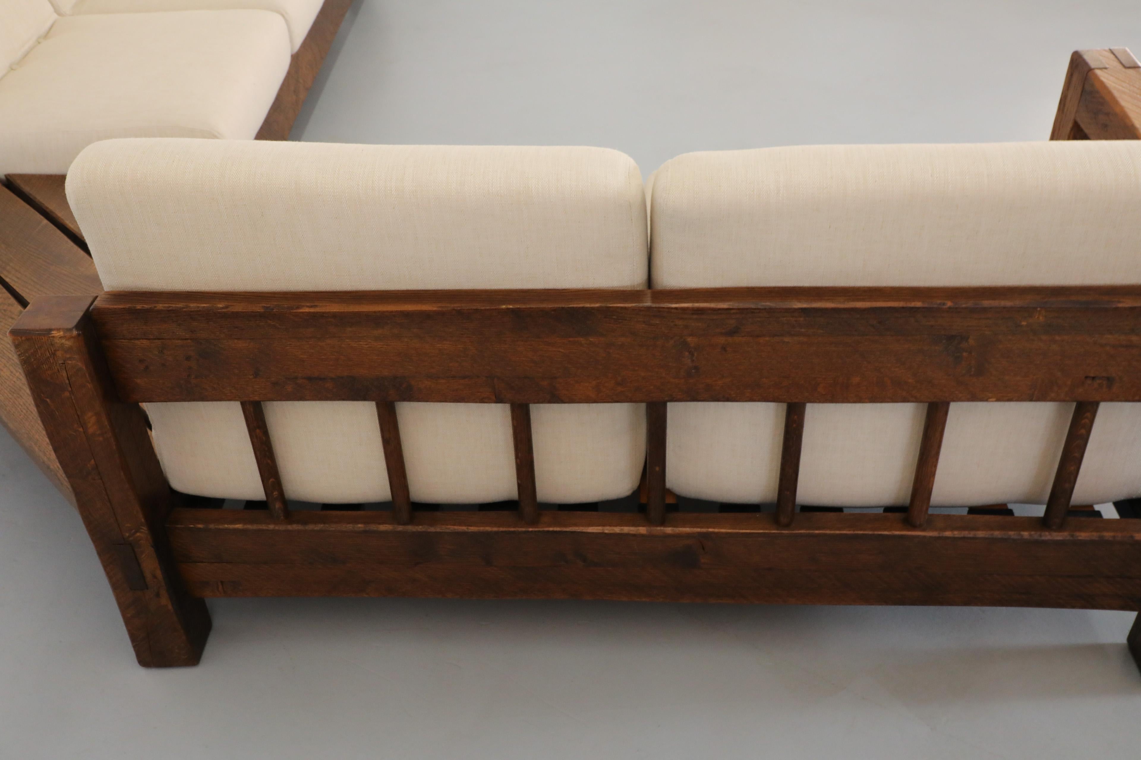 Pierre Chapo Inspired Oak Brutalist Sectional Sofa w/ Built In Corner Table For Sale 3