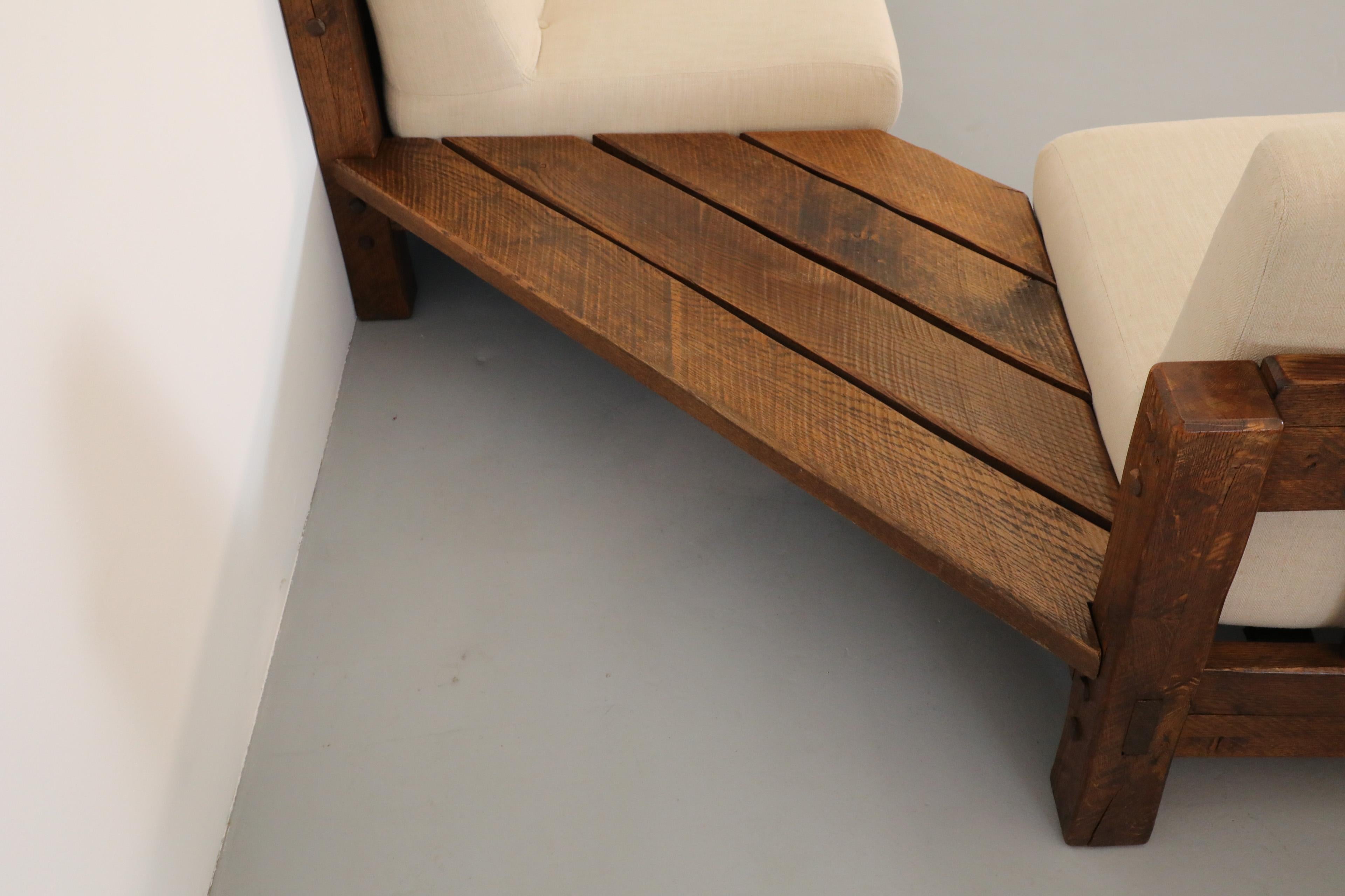 Pierre Chapo Inspired Oak Brutalist Sectional Sofa w/ Built In Corner Table 4