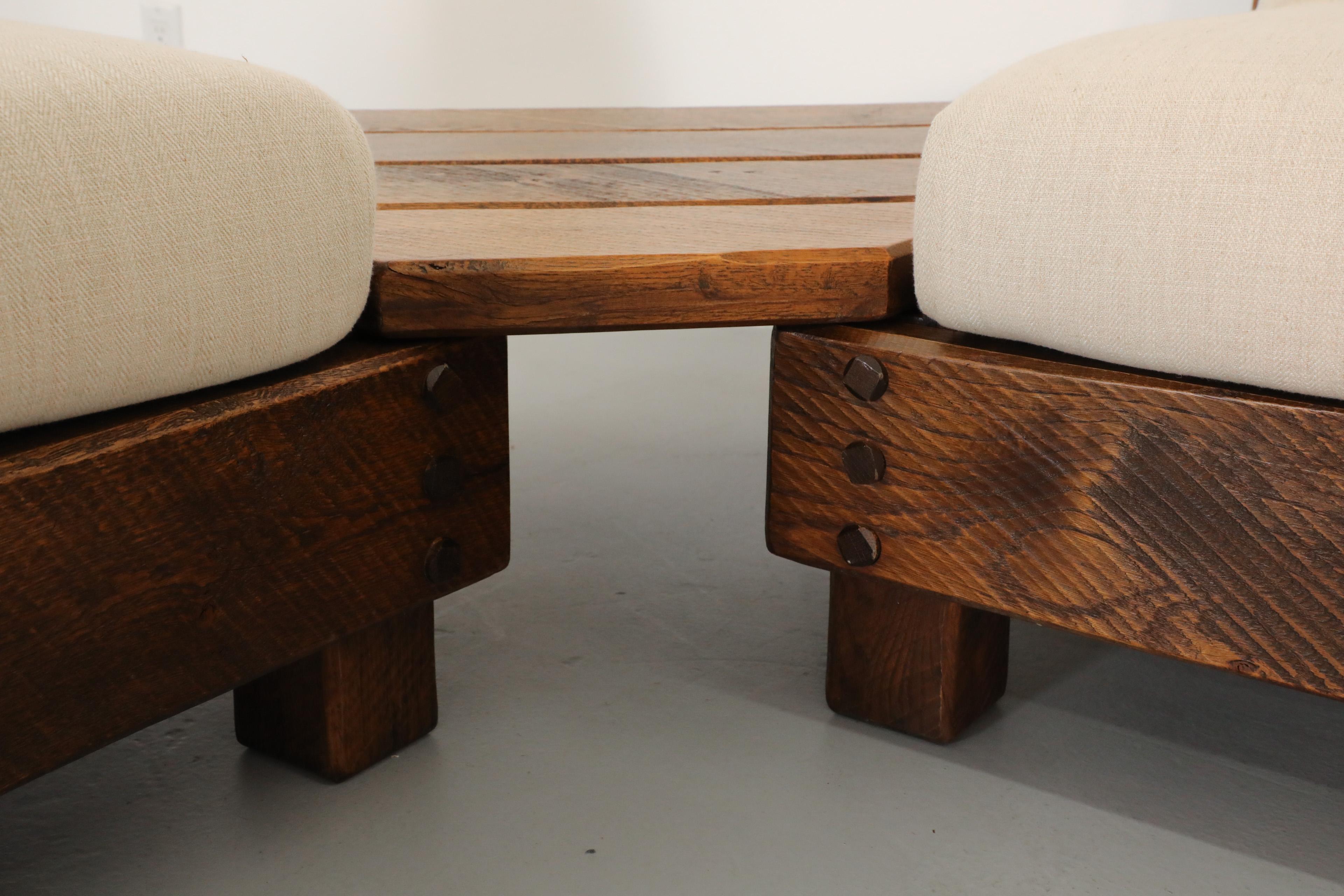 Pierre Chapo Inspired Oak Brutalist Sectional Sofa w/ Built In Corner Table 5