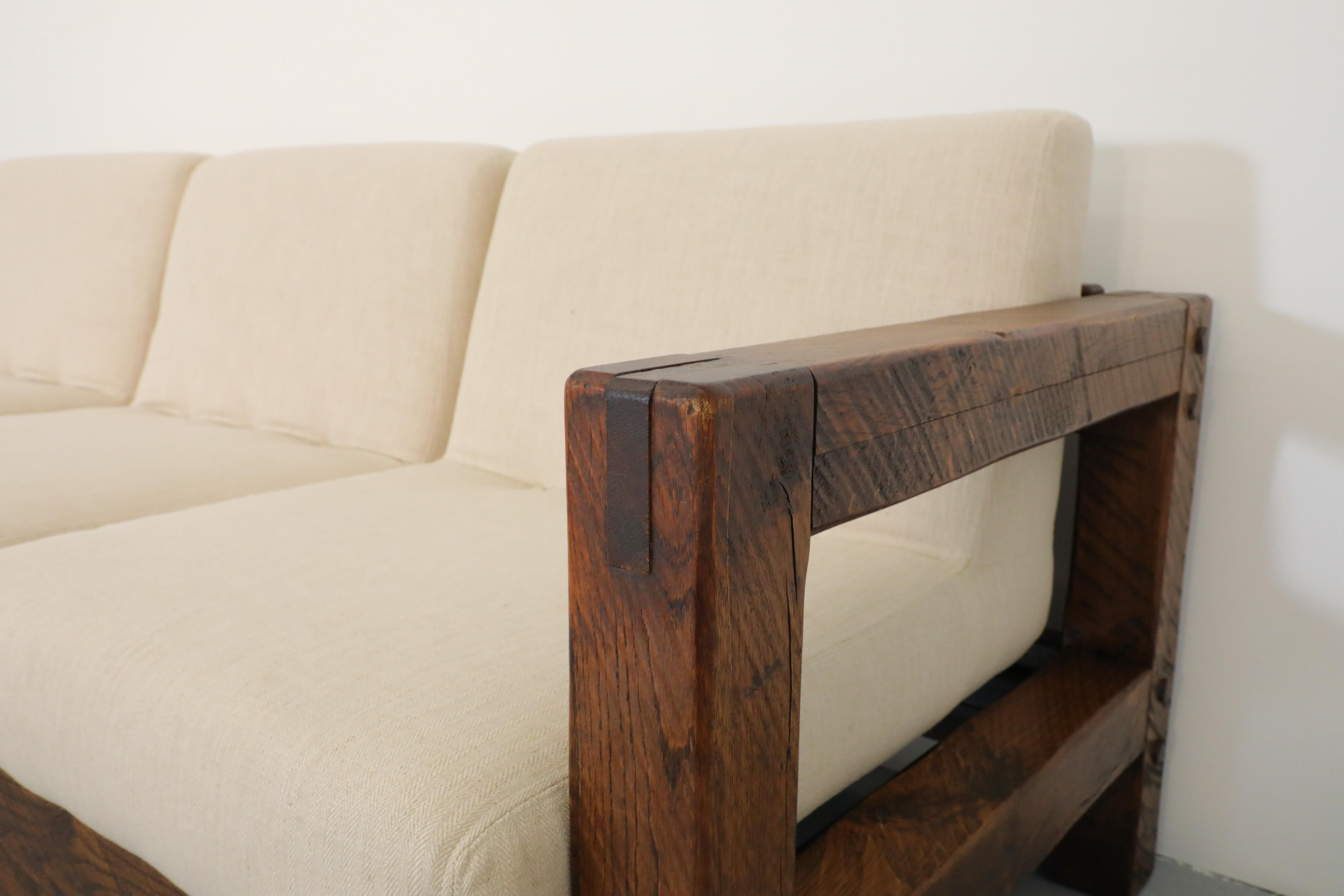Pierre Chapo Inspired Oak Brutalist Sectional Sofa w/ Built In Corner Table 8