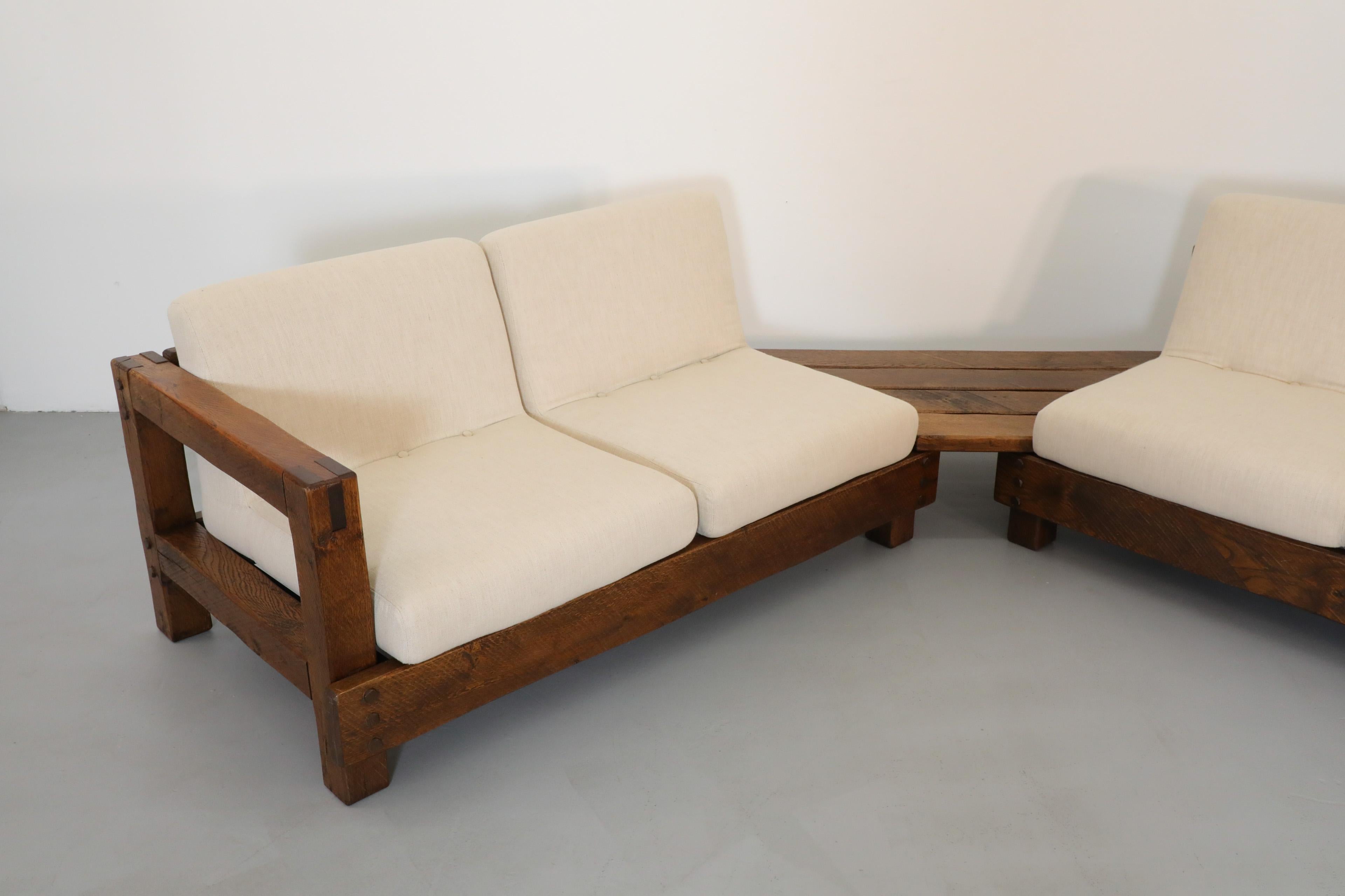 Pierre Chapo Inspired Oak Brutalist Sectional Sofa w/ Built In Corner Table 9