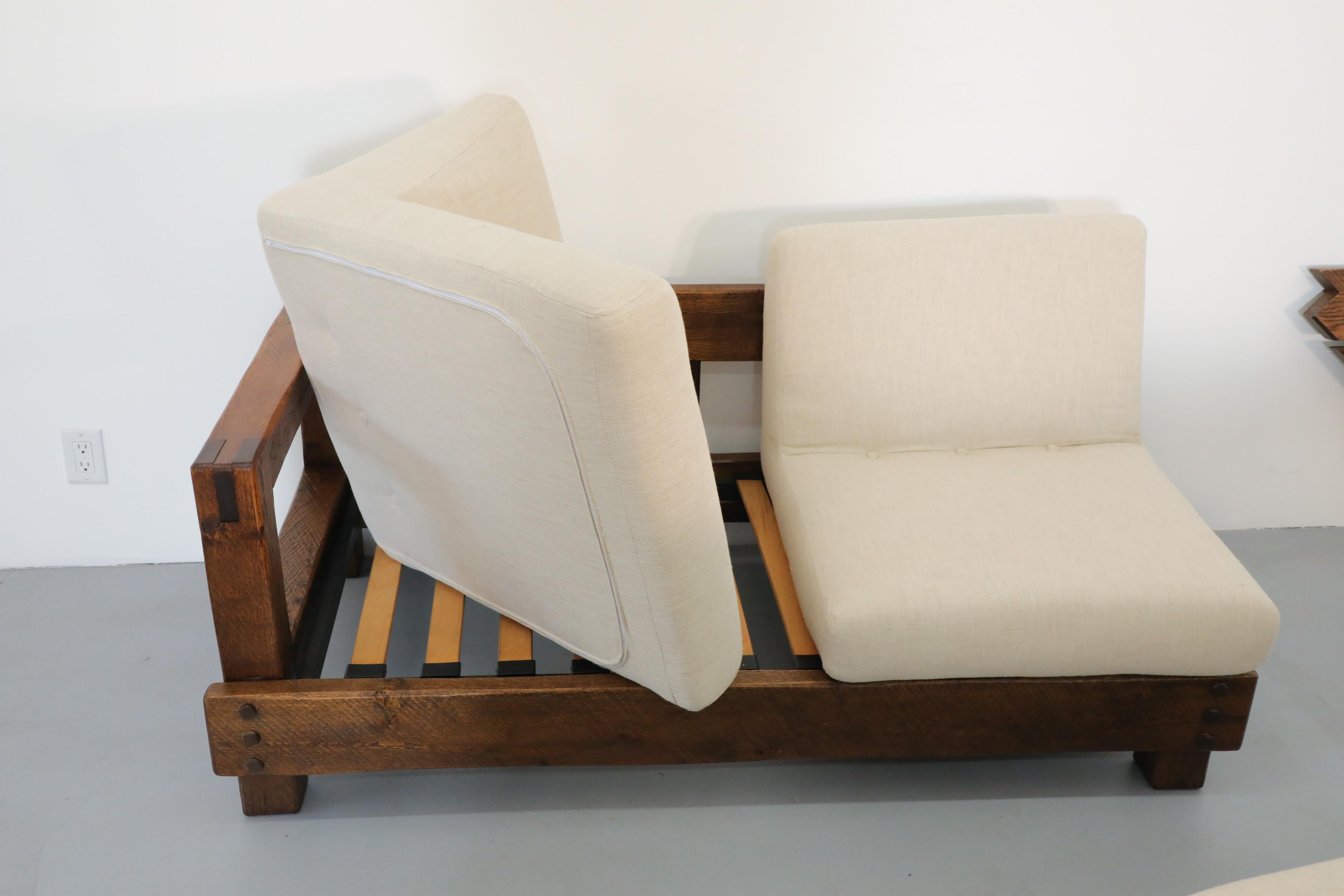 Pierre Chapo Inspired Oak Brutalist Sectional Sofa w/ Built In Corner Table 10