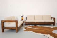 Pierre Chapo Inspired Oak Brutalist Sectional Sofa w/ Built In Corner Table