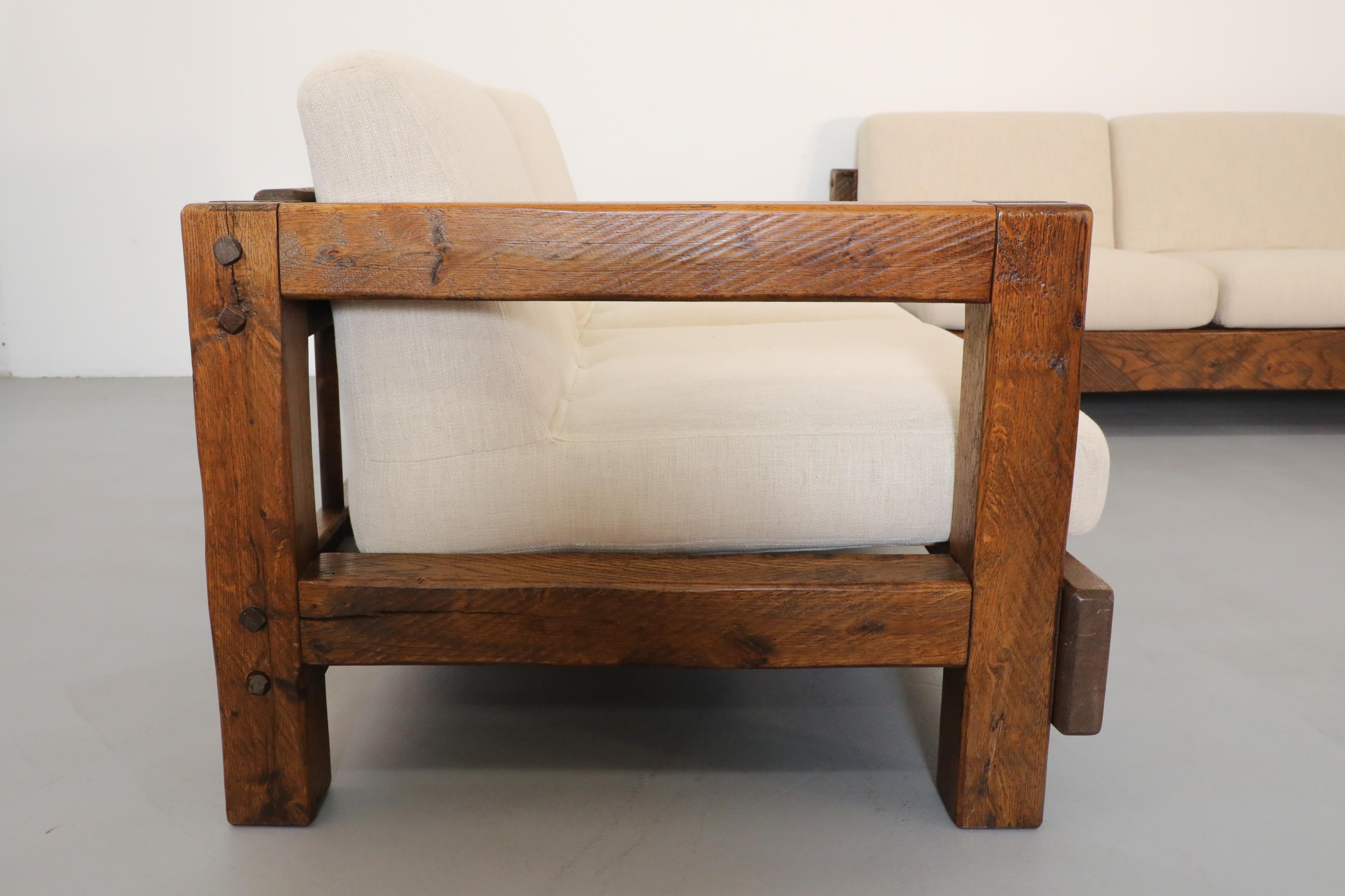 Pierre Chapo Inspired Oak Brutalist Sectional Sofa w/ Built In Corner Table 1