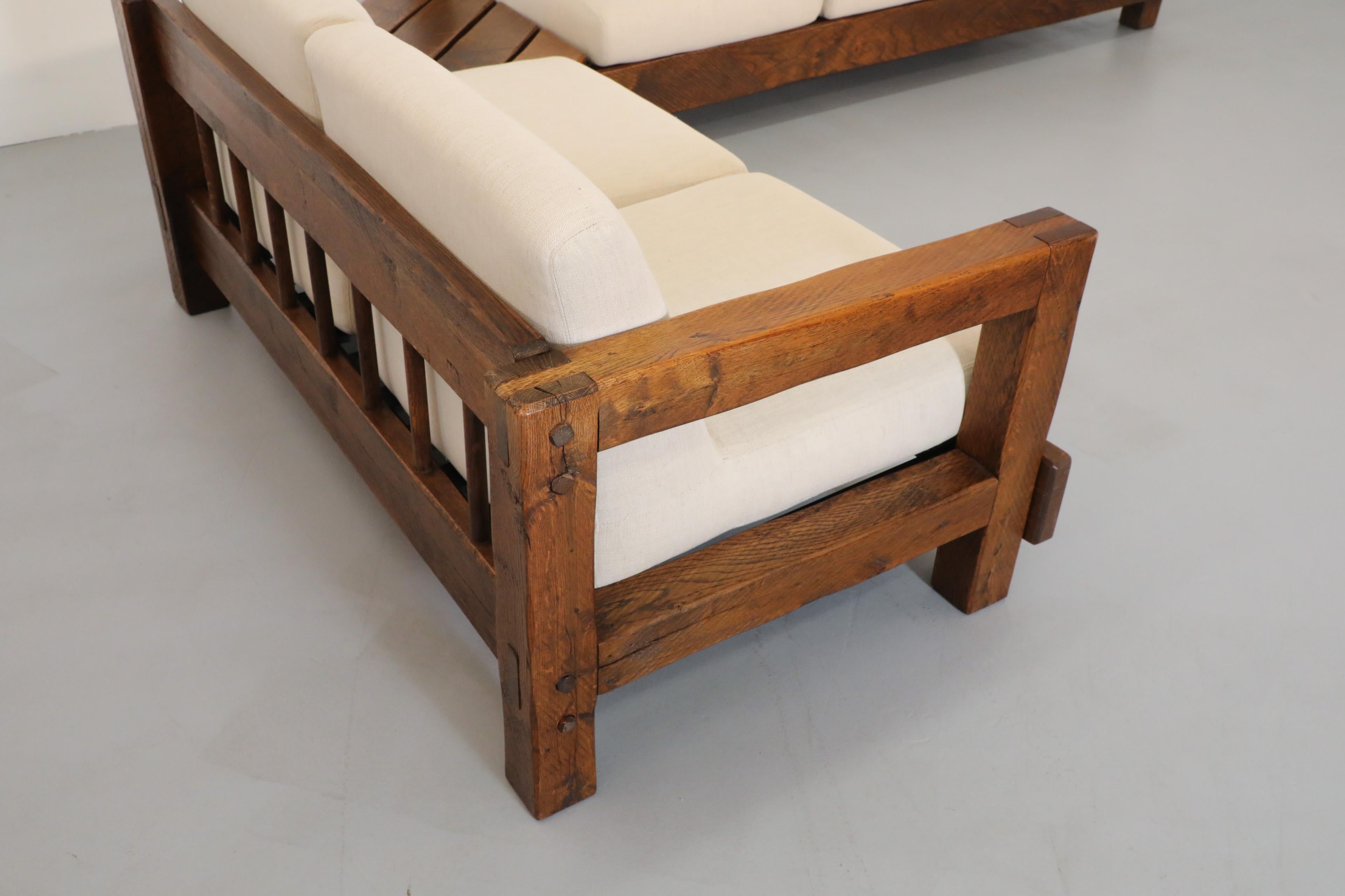 Pierre Chapo Inspired Oak Brutalist Sectional Sofa w/ Built In Corner Table 2