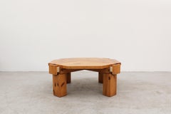 Pierre Chapo Inspired Octagonal Pine Coffee Table with Hidden Drawers
