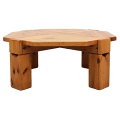 Pierre Chapo Inspired Octagonal Pine Coffee Table with Hidden Drawers