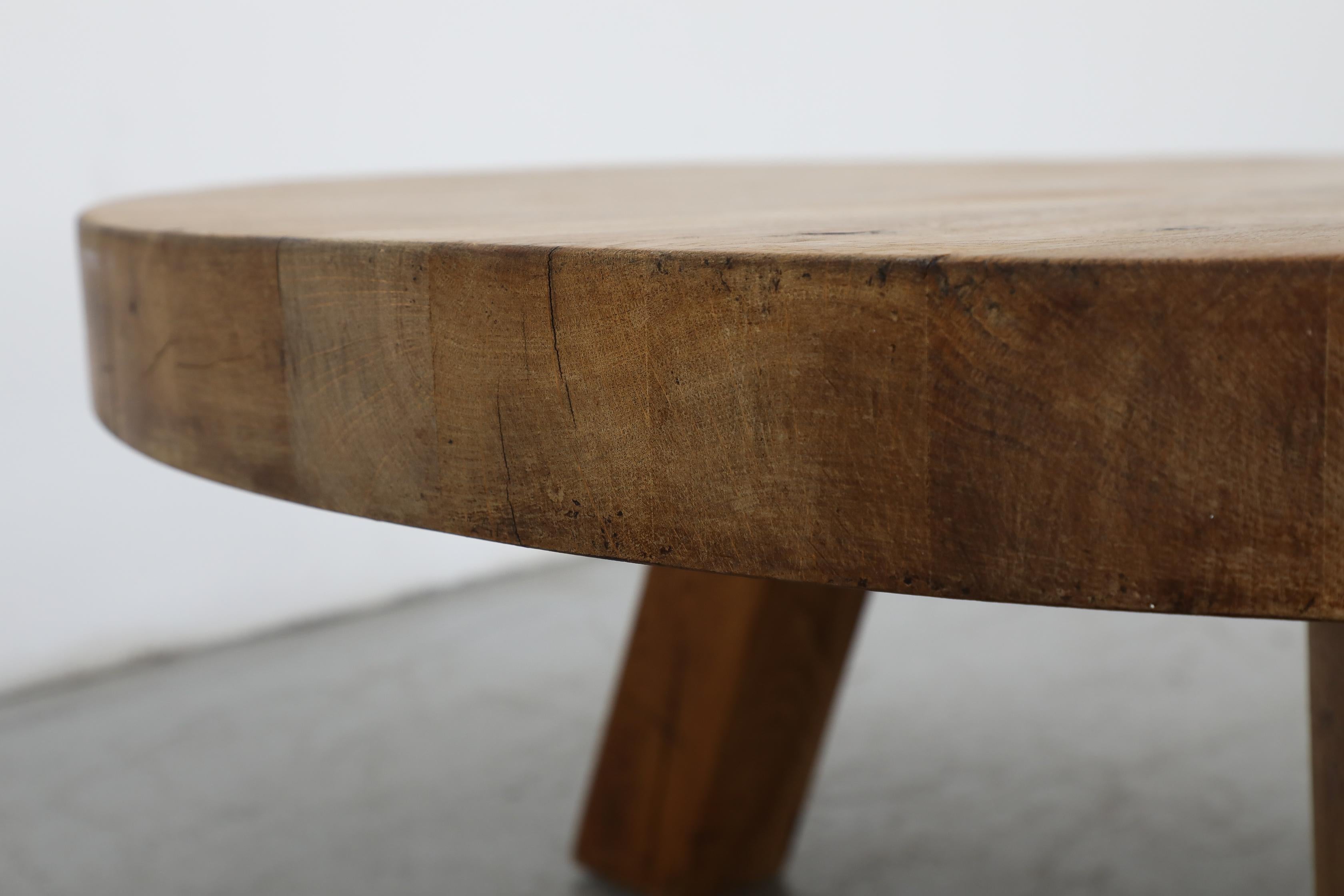 Pierre Chapo Inspired Round Brutalist Oak Coffee Table 10
