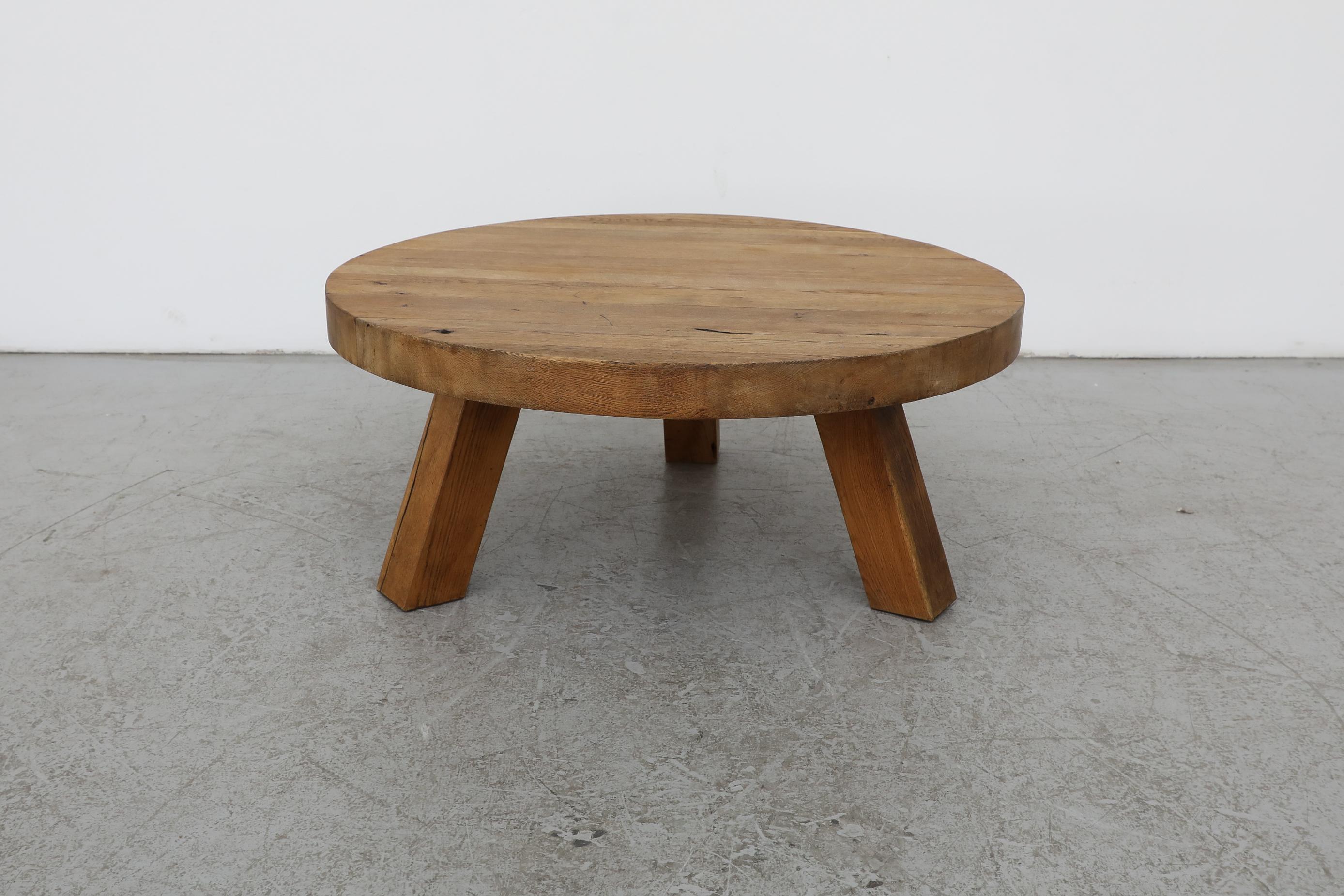 Pierre Chapo Inspired Round Brutalist Oak Coffee Table 2