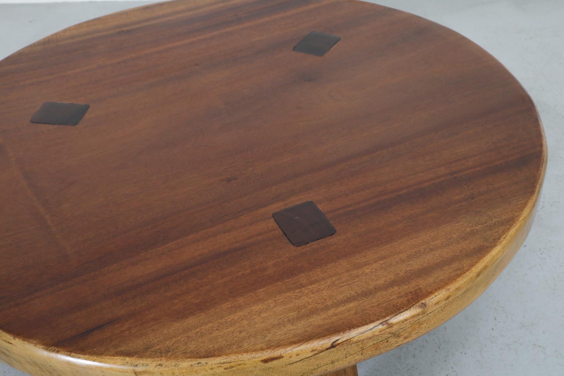 Pierre Chapo Inspired Round Brutalist Oak Coffee Table with Exposed Tenons 6