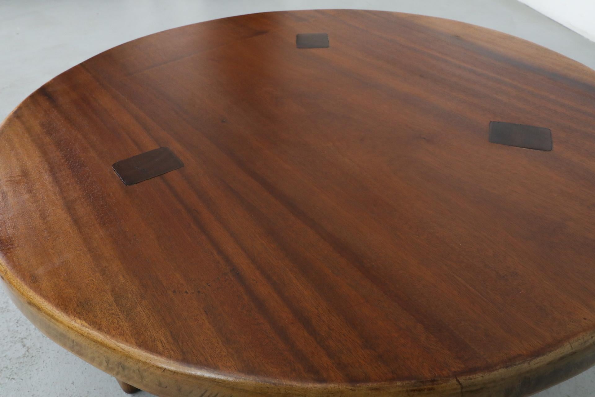 Pierre Chapo Inspired Round Brutalist Oak Coffee Table with Exposed Tenons 9