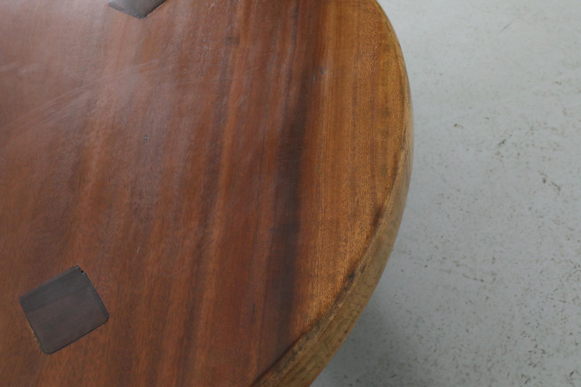 Pierre Chapo Inspired Round Brutalist Oak Coffee Table with Exposed Tenons 11