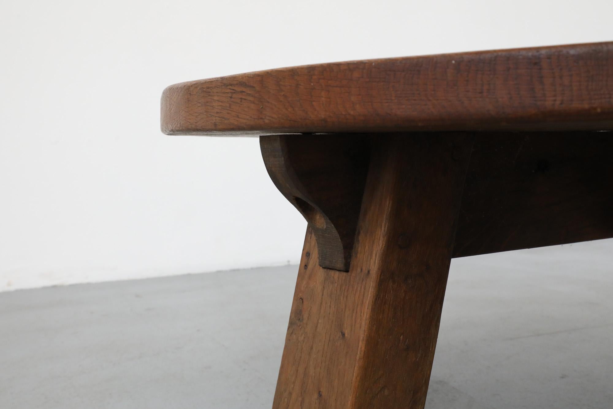 Pierre Chapo Inspired Round Oak Brutalist Coffee Table 7