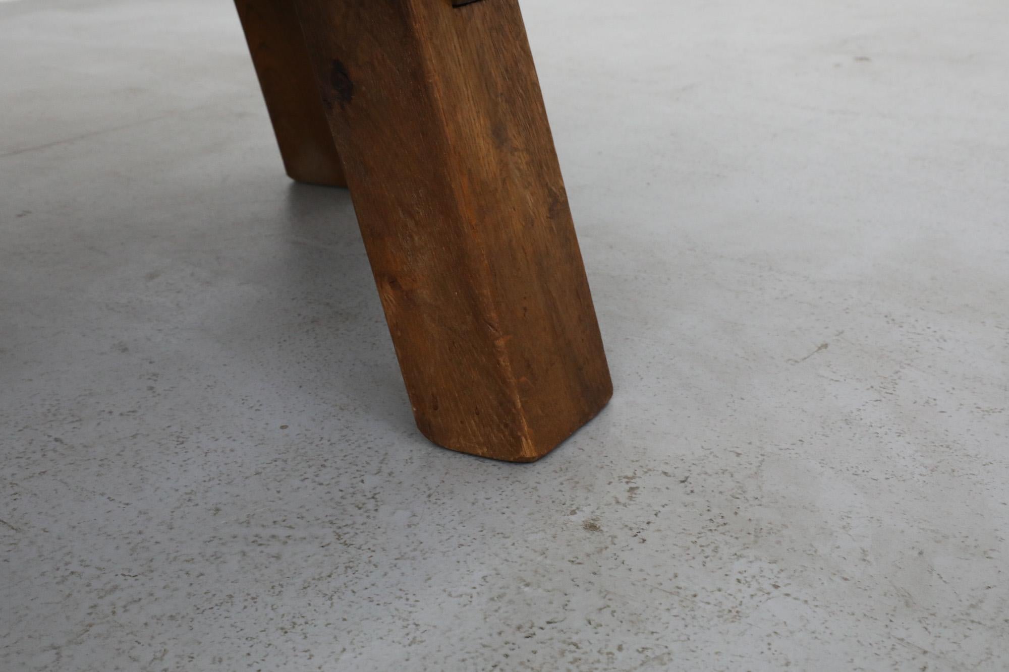 Pierre Chapo Inspired Round Oak Brutalist Coffee Table 8