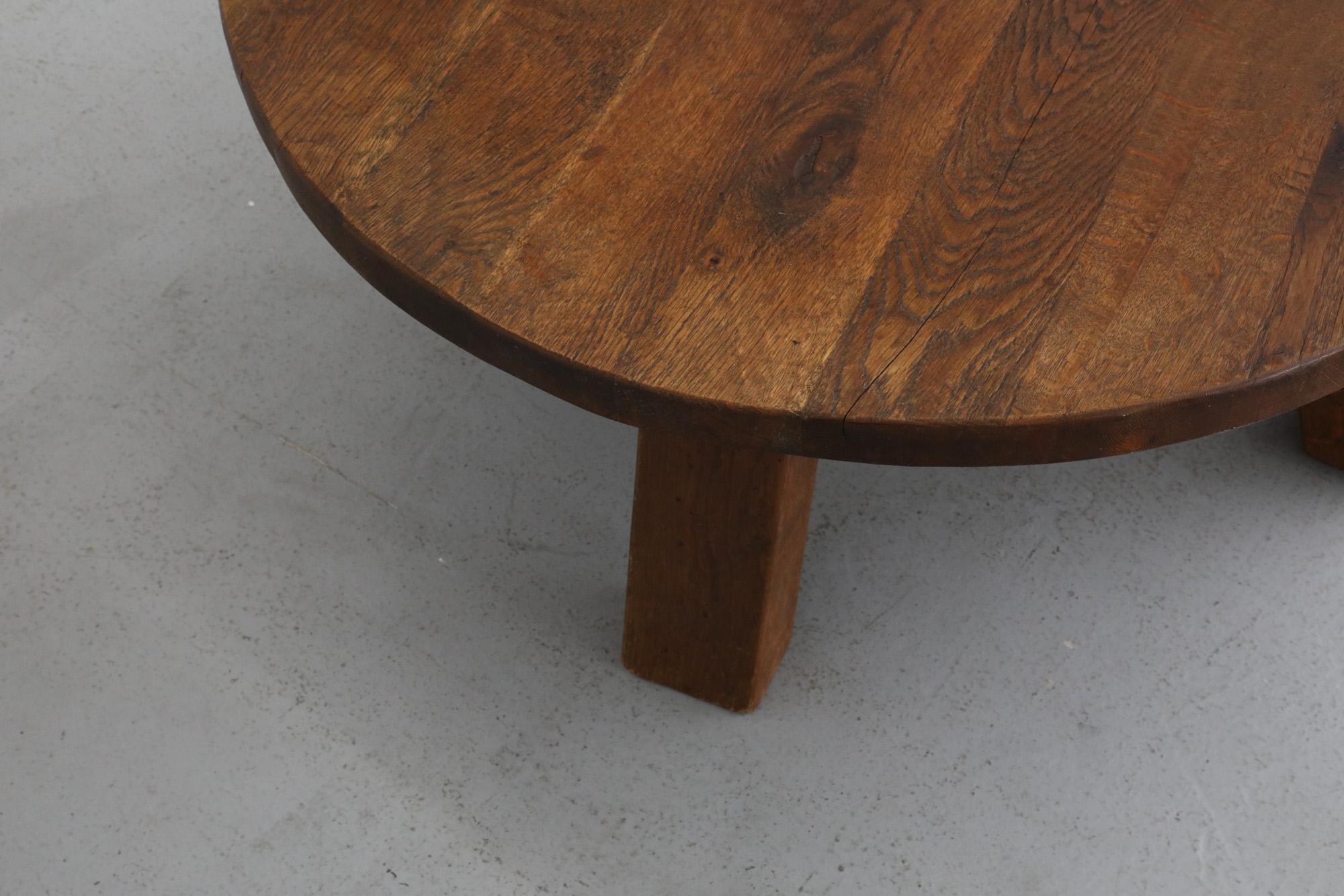 Pierre Chapo Inspired Round Oak Brutalist Coffee Table 9