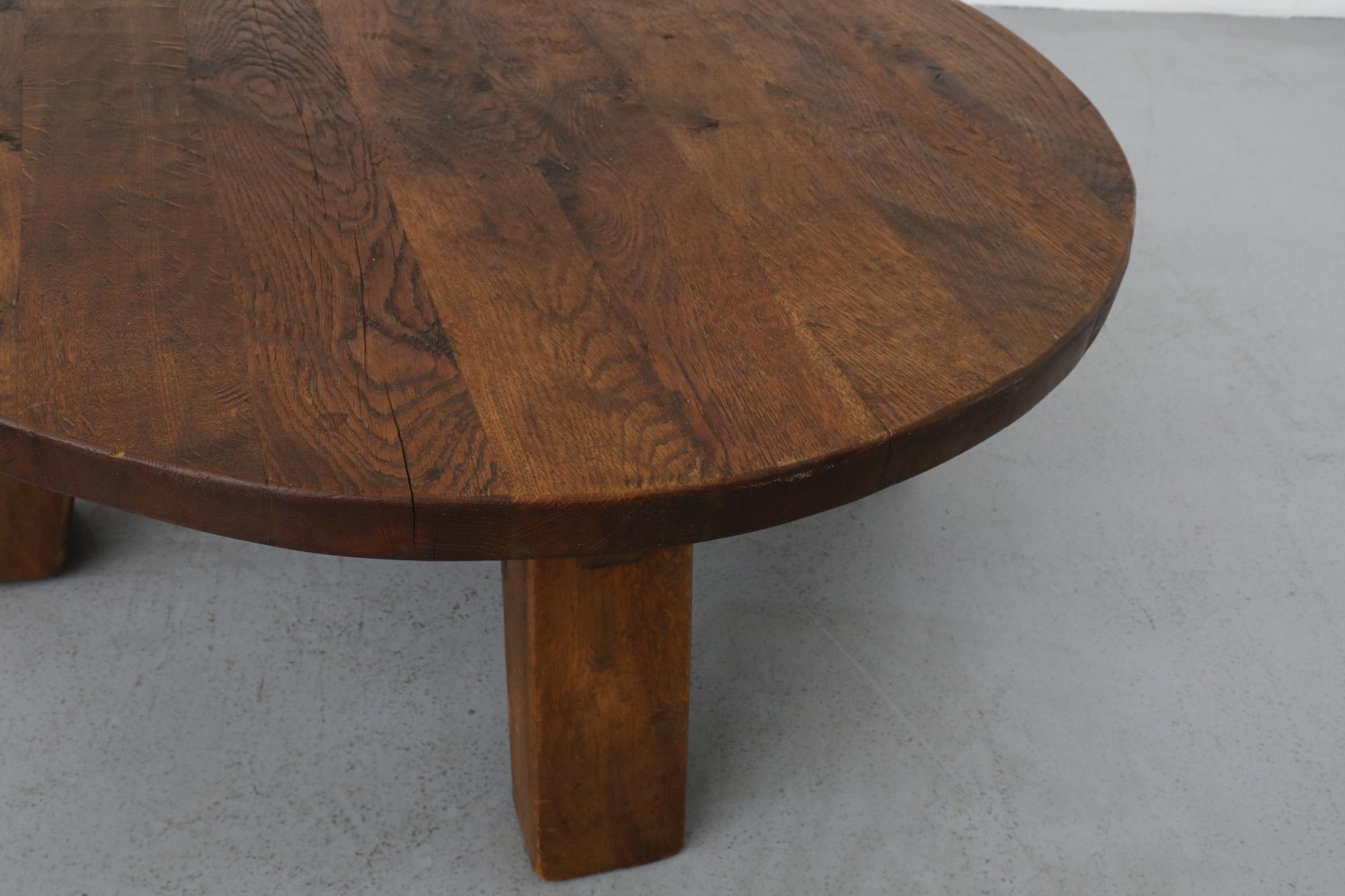 Pierre Chapo Inspired Round Oak Brutalist Coffee Table 10