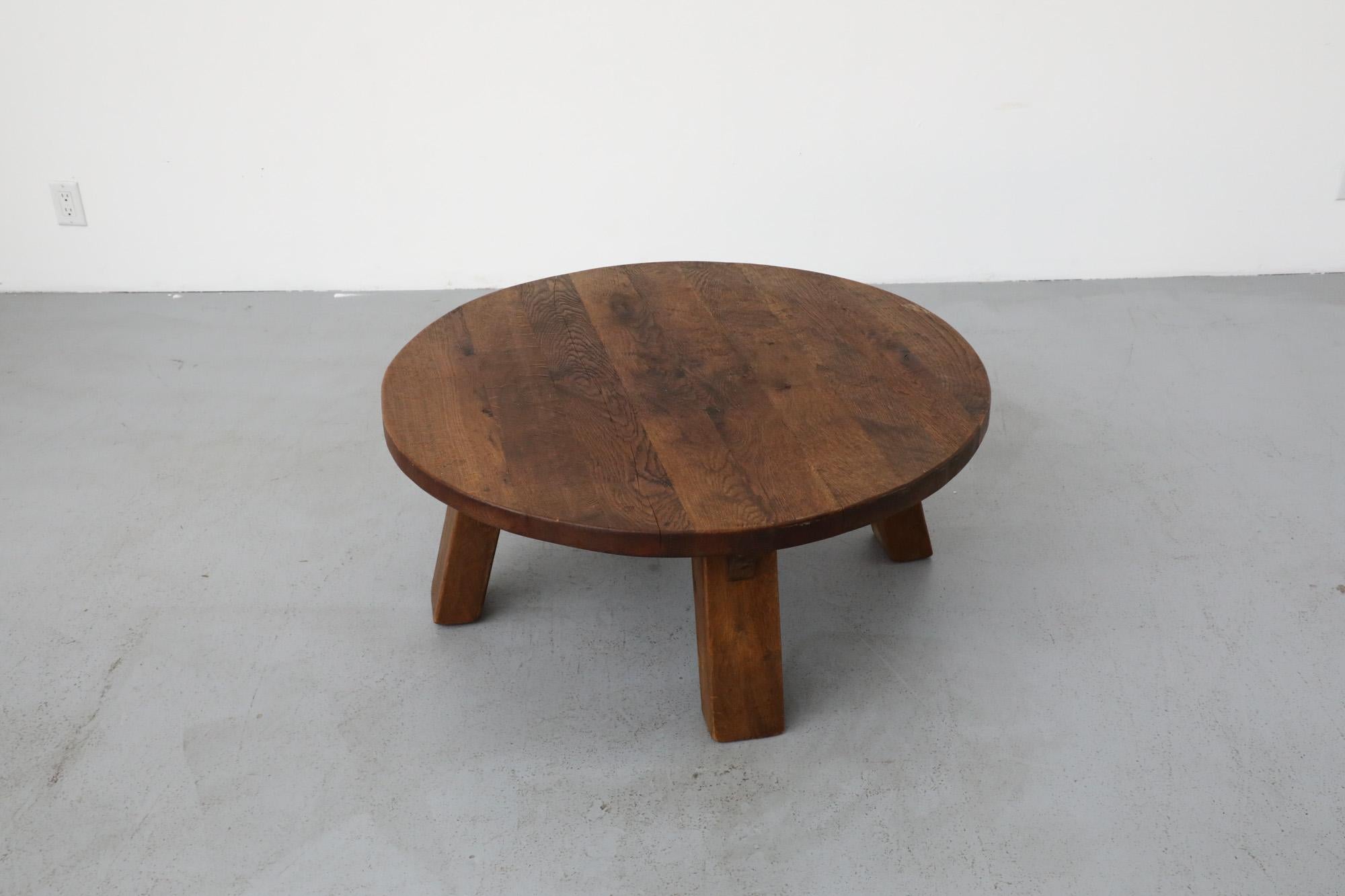 Pierre Chapo Inspired Round Oak Brutalist Coffee Table 1