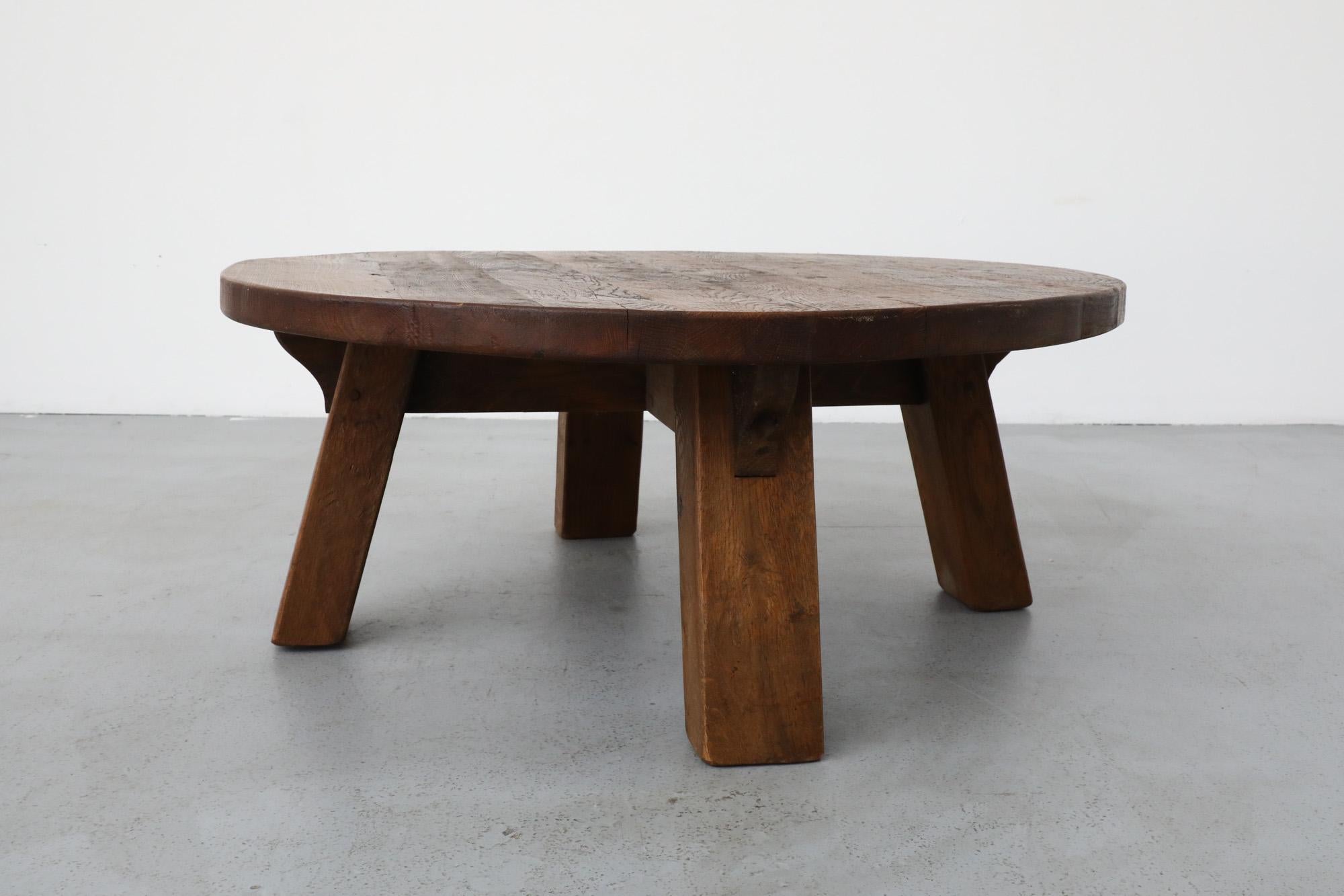 Pierre Chapo Inspired Round Oak Brutalist Coffee Table 2