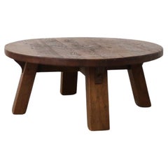 Pierre Chapo Inspired Round Oak Brutalist Coffee Table