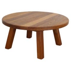 Pierre Chapo Inspired Round Oak Coffee Table with Beautiful Grain