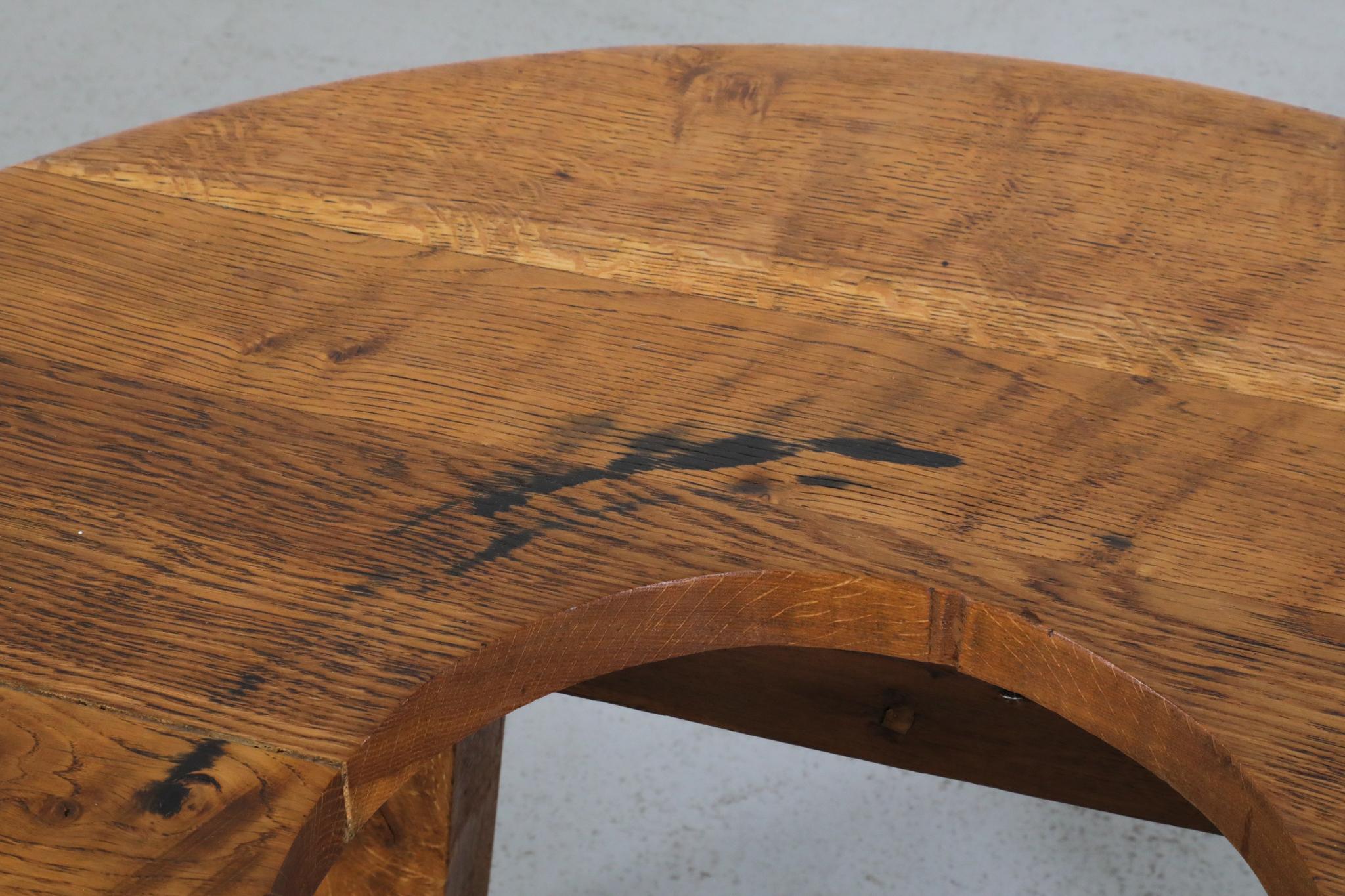 Pierre Chapo Inspired Solid Oak Brutalist Coffee Table with Center Cut-Out For Sale 6