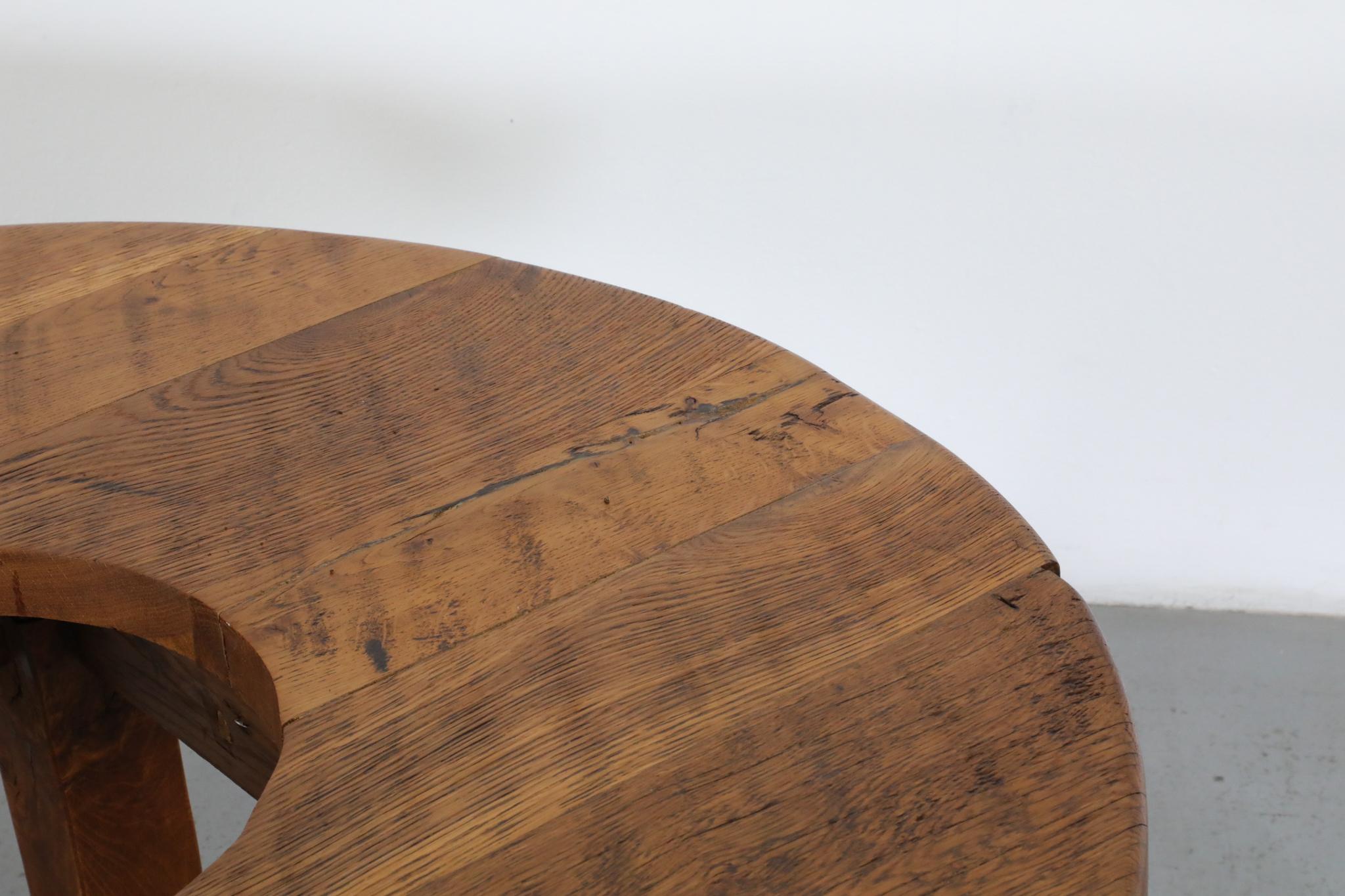 Pierre Chapo Inspired Solid Oak Brutalist Coffee Table with Center Cut-Out For Sale 7