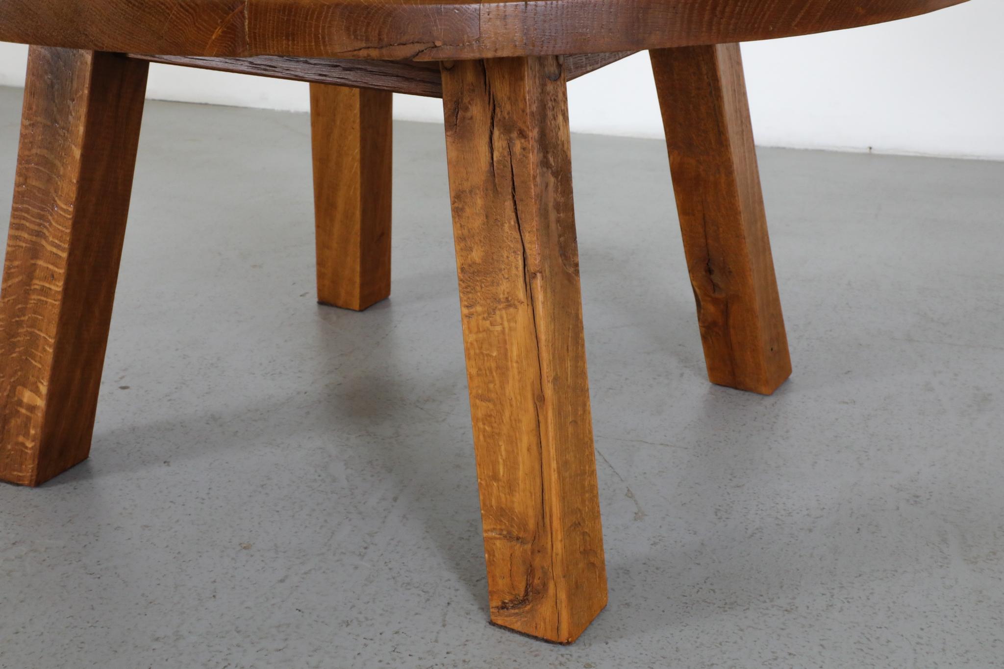 Pierre Chapo Inspired Solid Oak Brutalist Coffee Table with Center Cut-Out For Sale 10