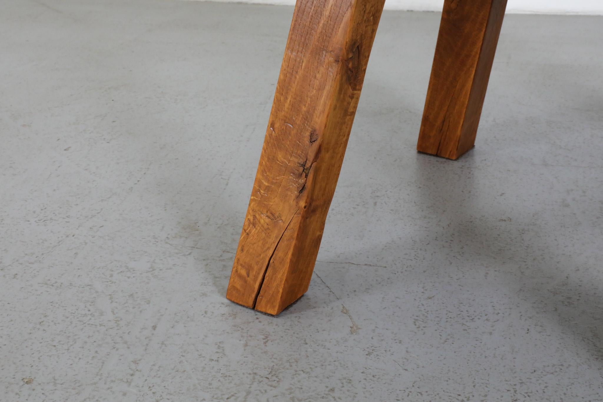Pierre Chapo Inspired Solid Oak Brutalist Coffee Table with Center Cut-Out For Sale 11