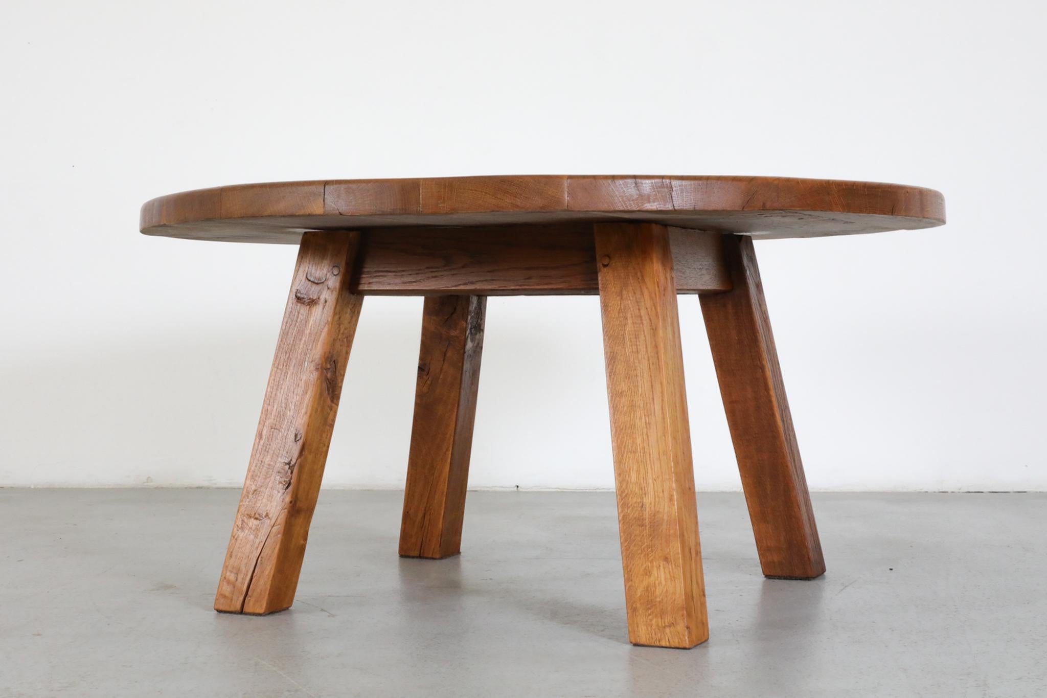 Pierre Chapo Inspired Solid Oak Brutalist Coffee Table with Center Cut-Out For Sale 12