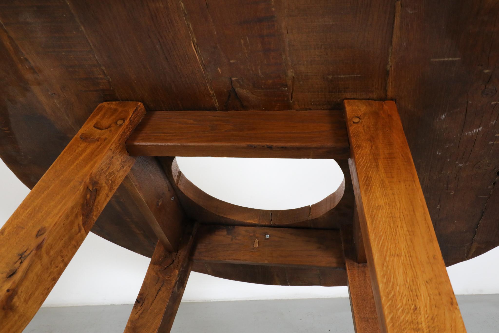 Pierre Chapo Inspired Solid Oak Brutalist Coffee Table with Center Cut-Out For Sale 13