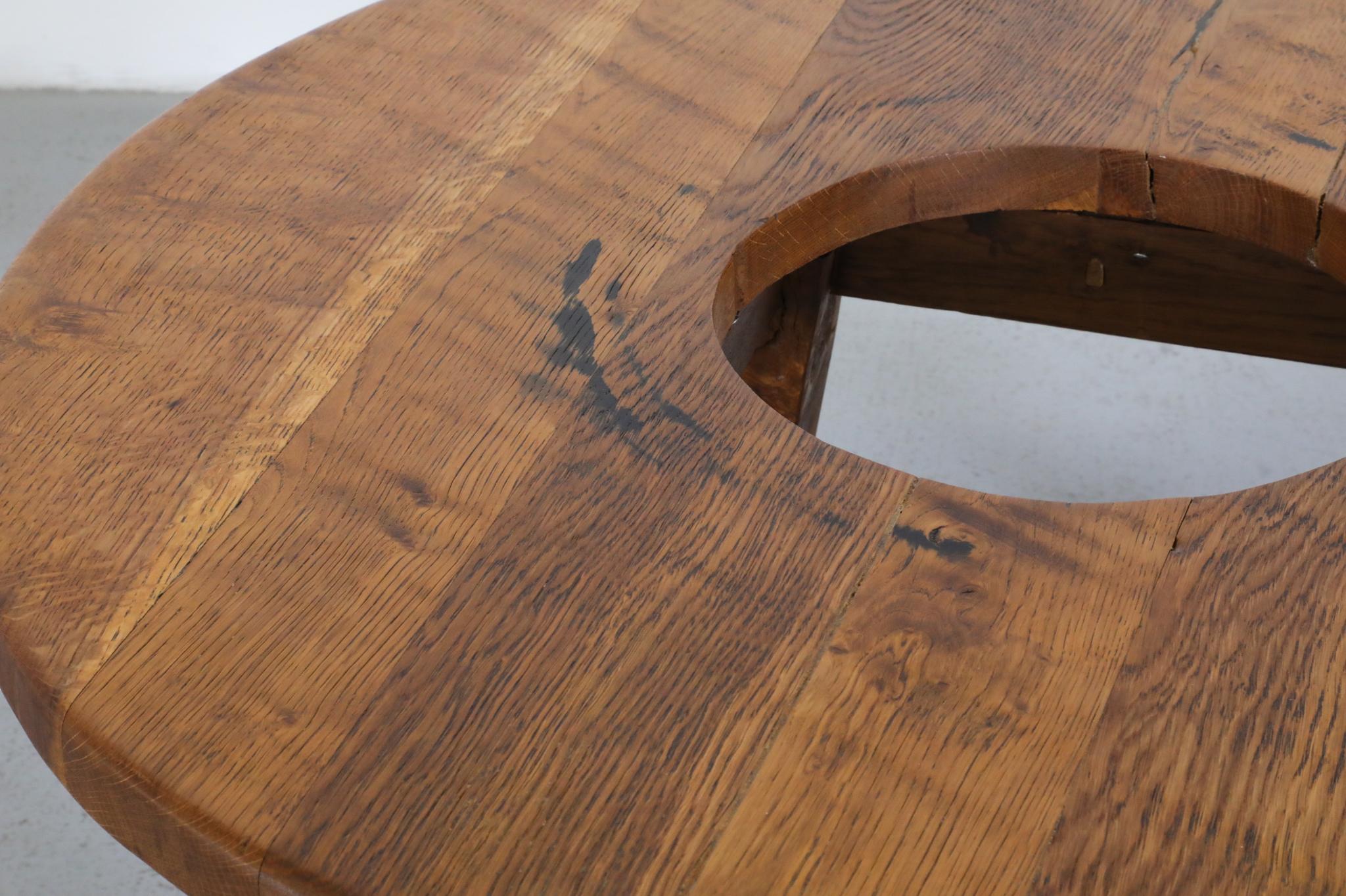 Pierre Chapo Inspired Solid Oak Brutalist Coffee Table with Center Cut-Out For Sale 14