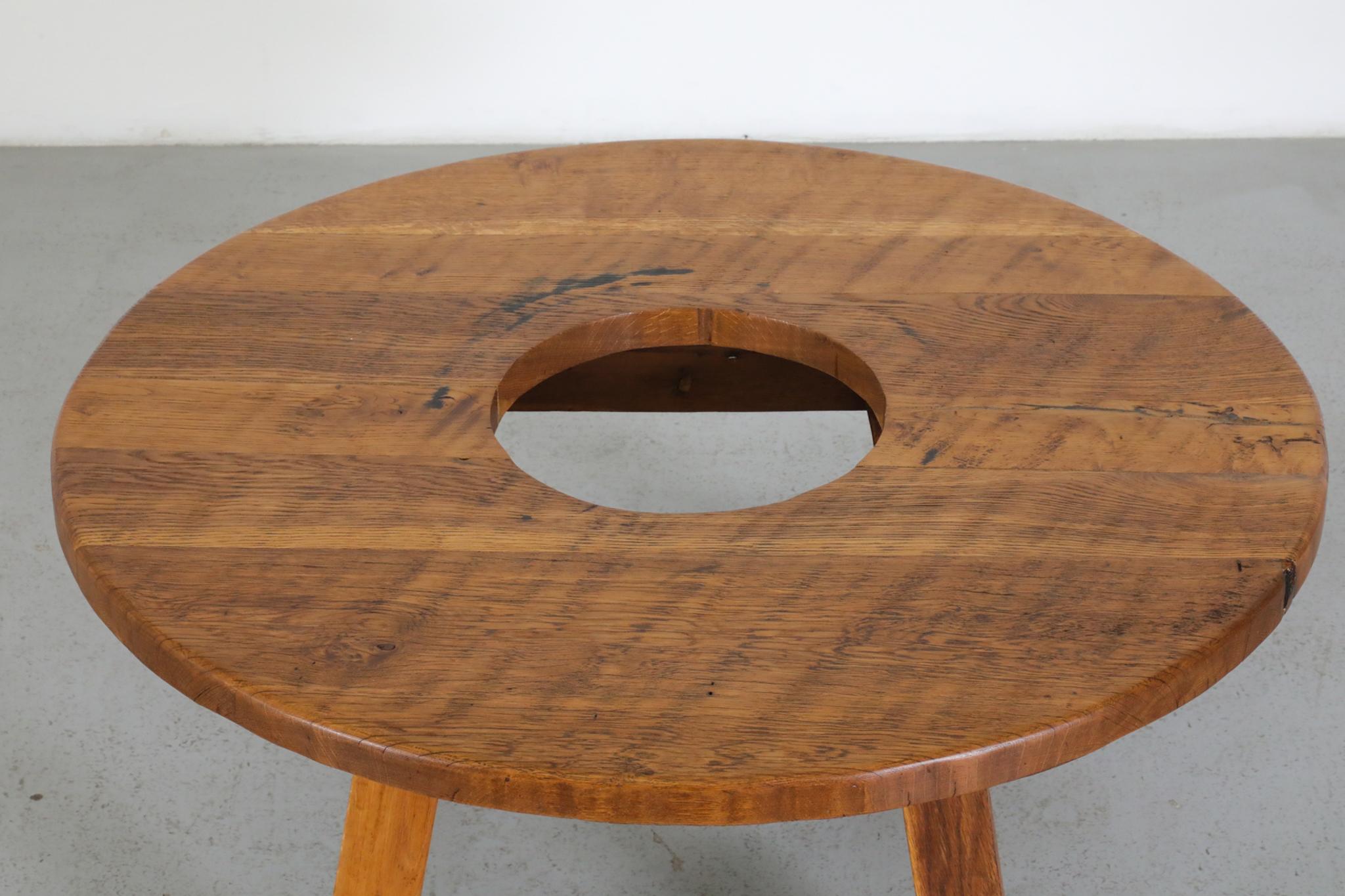 Pierre Chapo Inspired Solid Oak Brutalist Coffee Table with Center Cut-Out For Sale 3