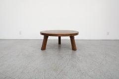 Pierre Chapo Inspired Stunning Heavy Brutalist Round Dark Oak Coffee Table