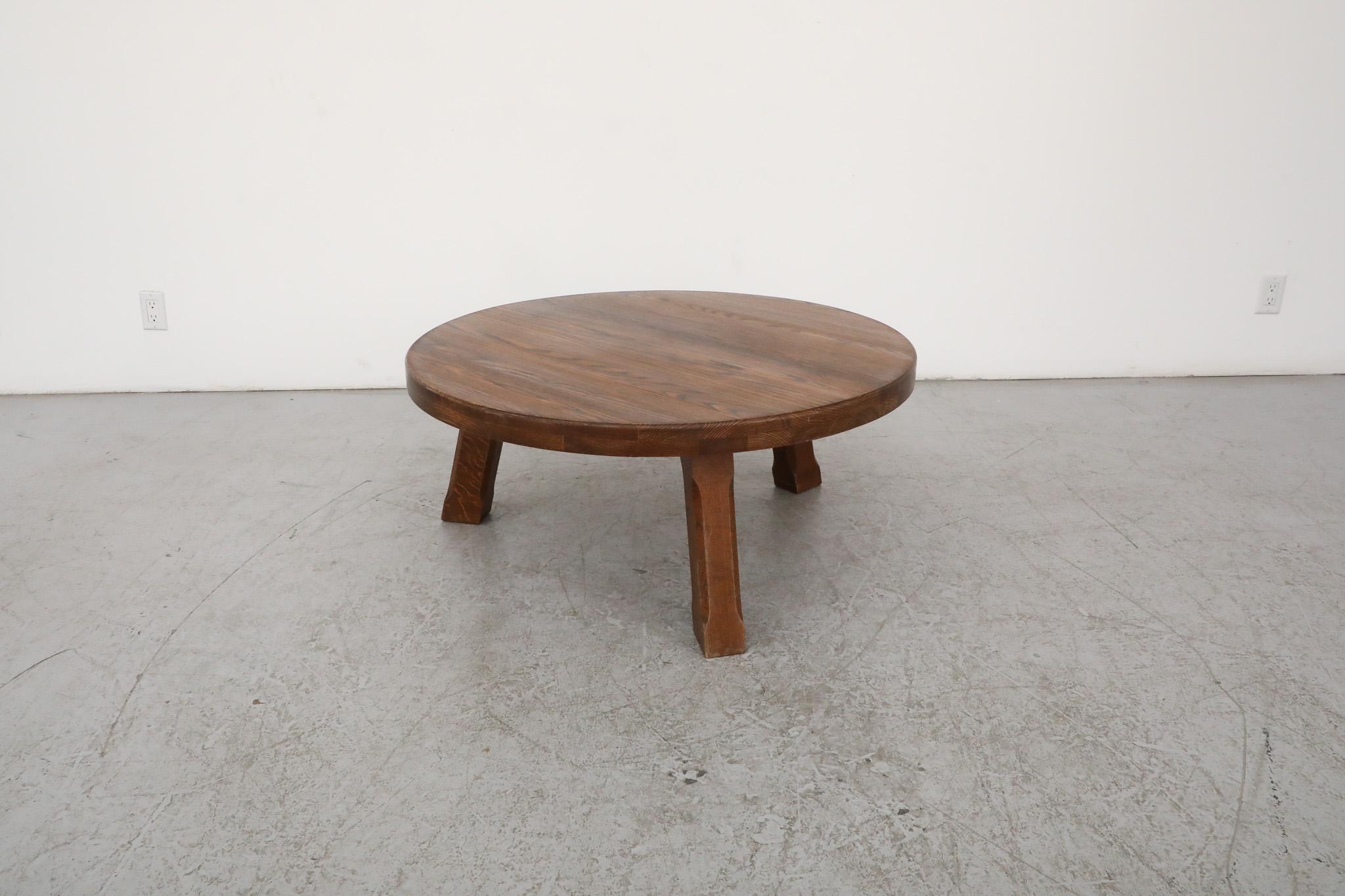 Dutch Pierre Chapo Inspired Stunning Heavy Brutalist Round Dark Oak Coffee Table For Sale