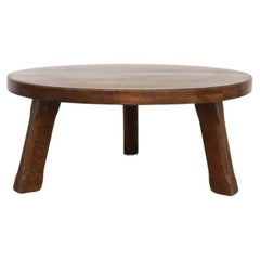 Used Pierre Chapo Inspired Stunning Heavy Brutalist Round Dark Oak Coffee Table