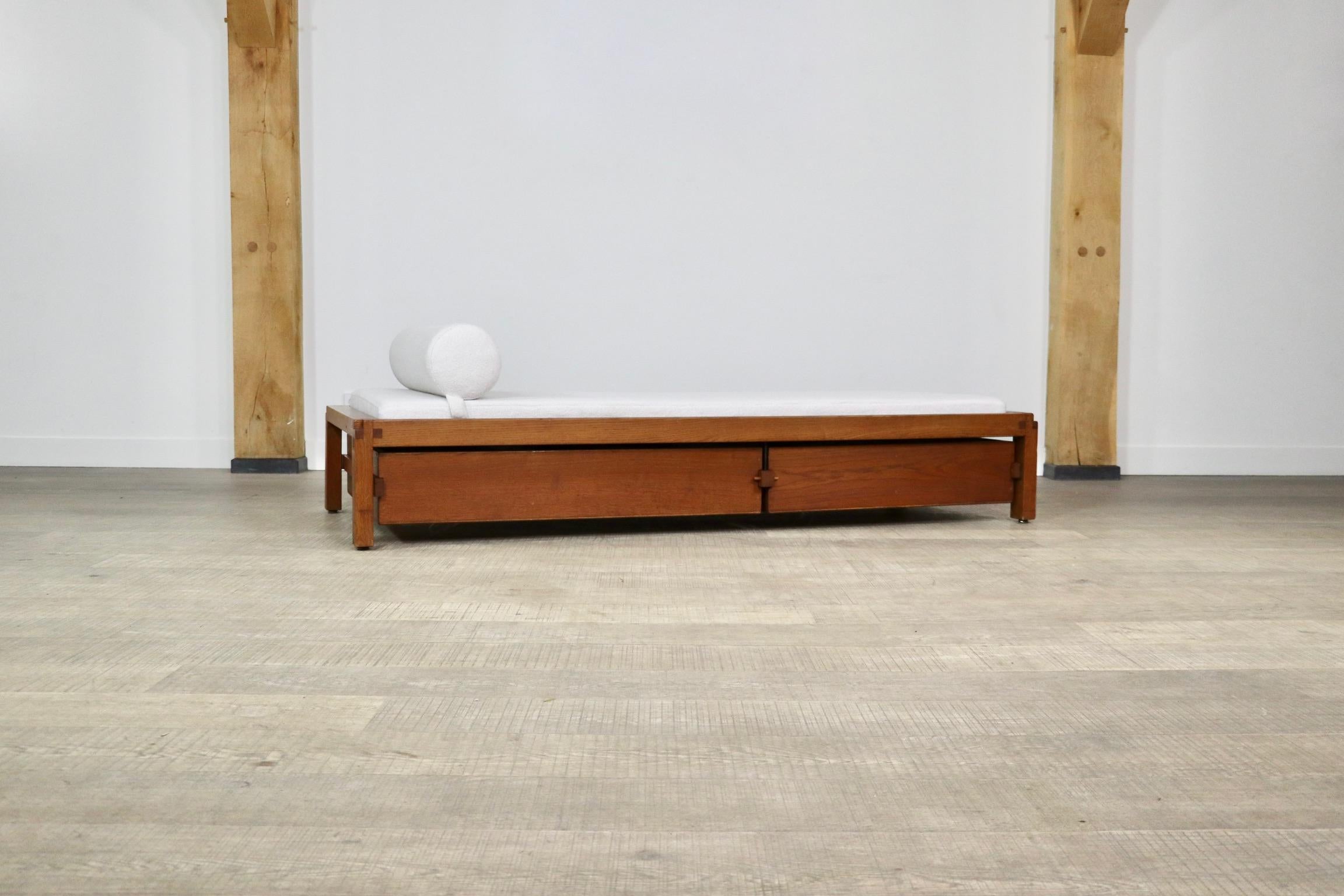 Bouclé Pierre Chapo L03 Daybed In Solid Elm, France 1960s