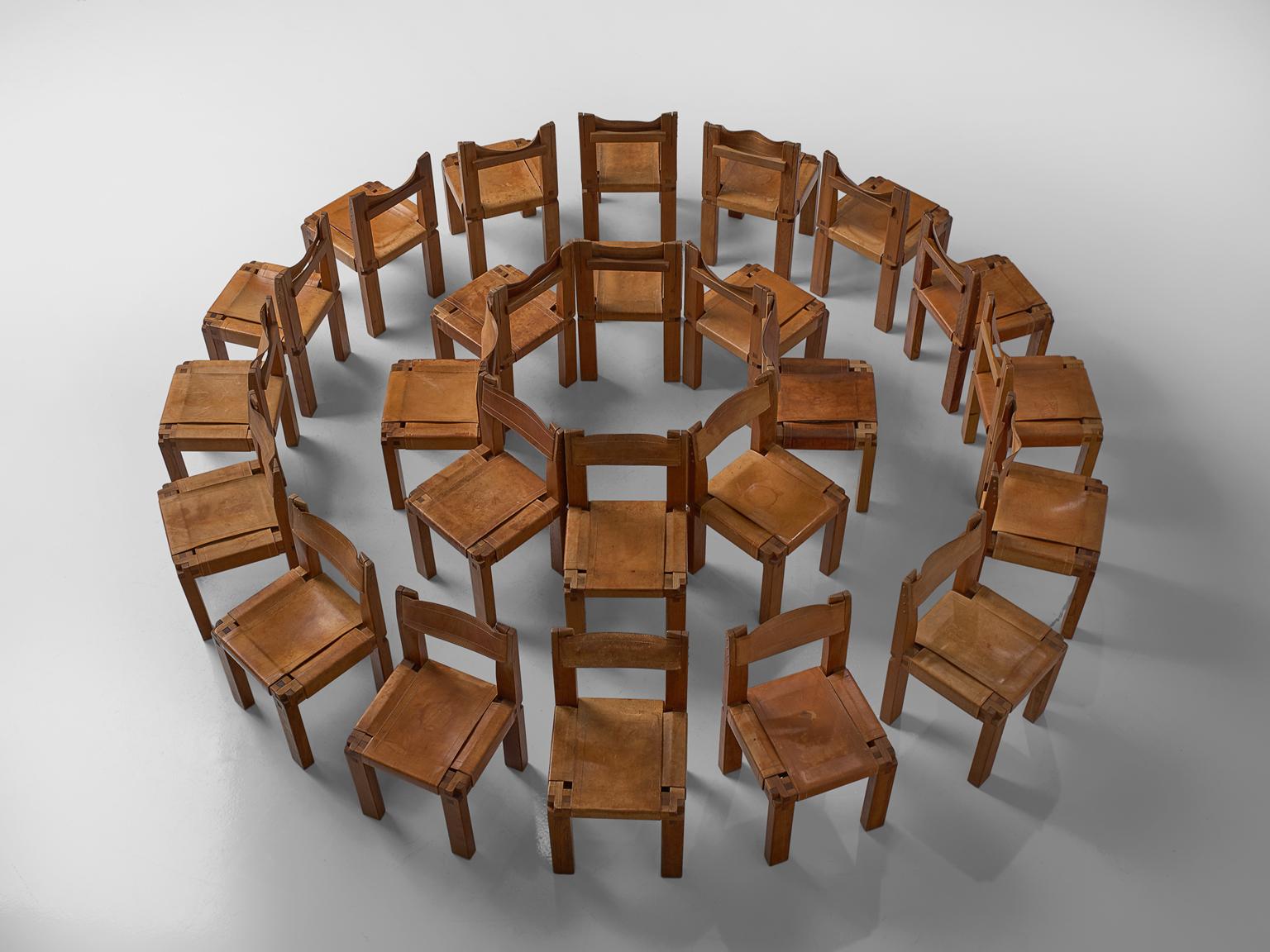 Mid-Century Modern Pierre Chapo Large Set of Twenty-four S11 Dining Chairs