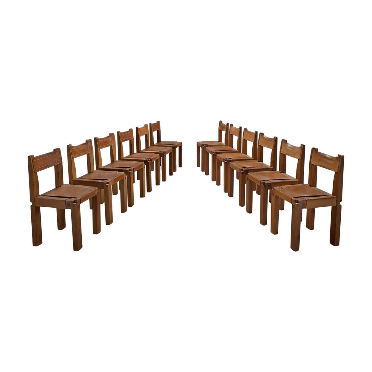 Pierre Chapo Large Set of Twelve S11 Dining Chairs
