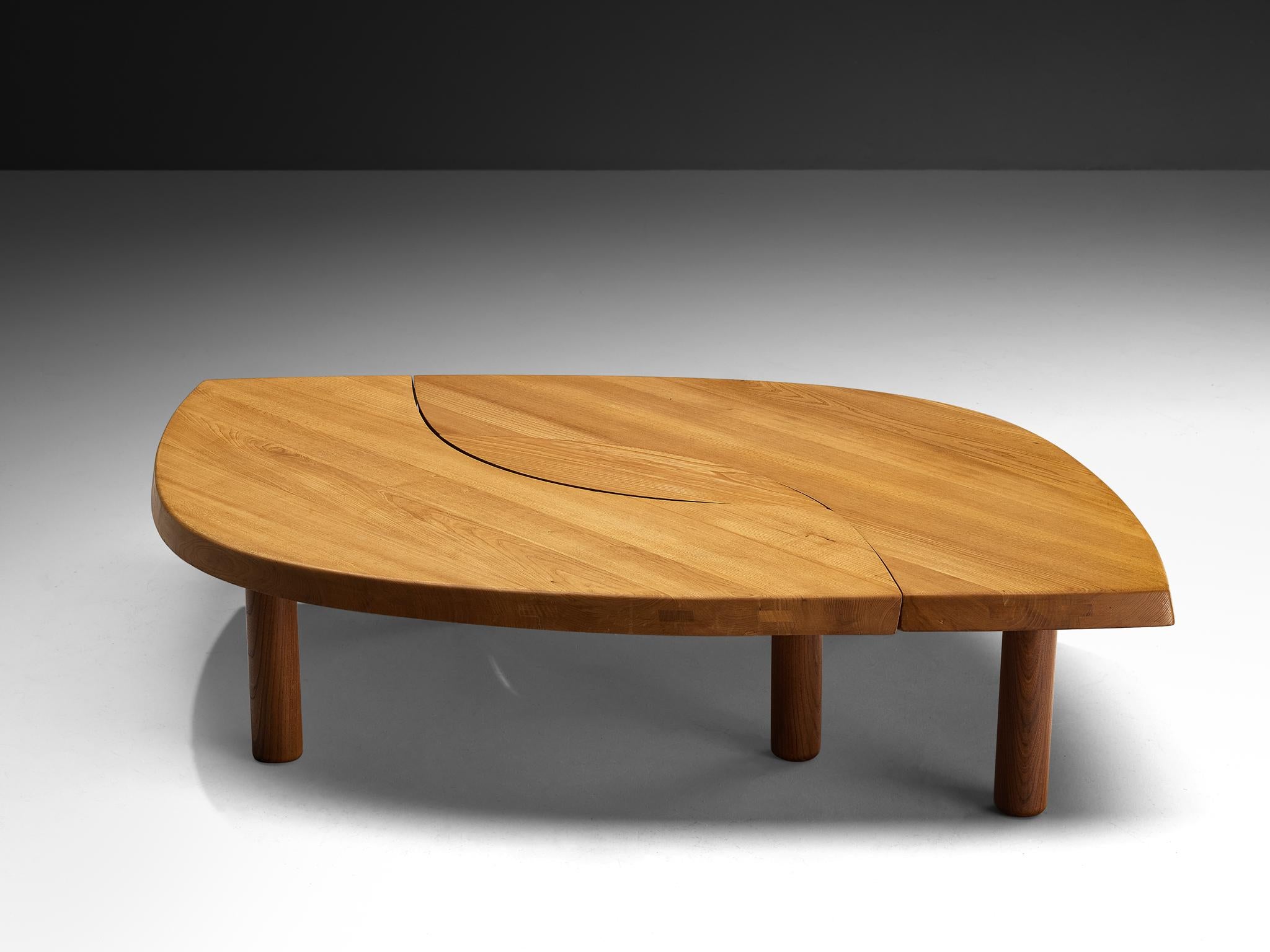 Pierre Chapo Grande table basse 'T22C' 'L'Oeil' en orme massif en vente 2