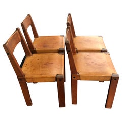 Pierre Chapo Leather and Elm Chairs "S24", 1974