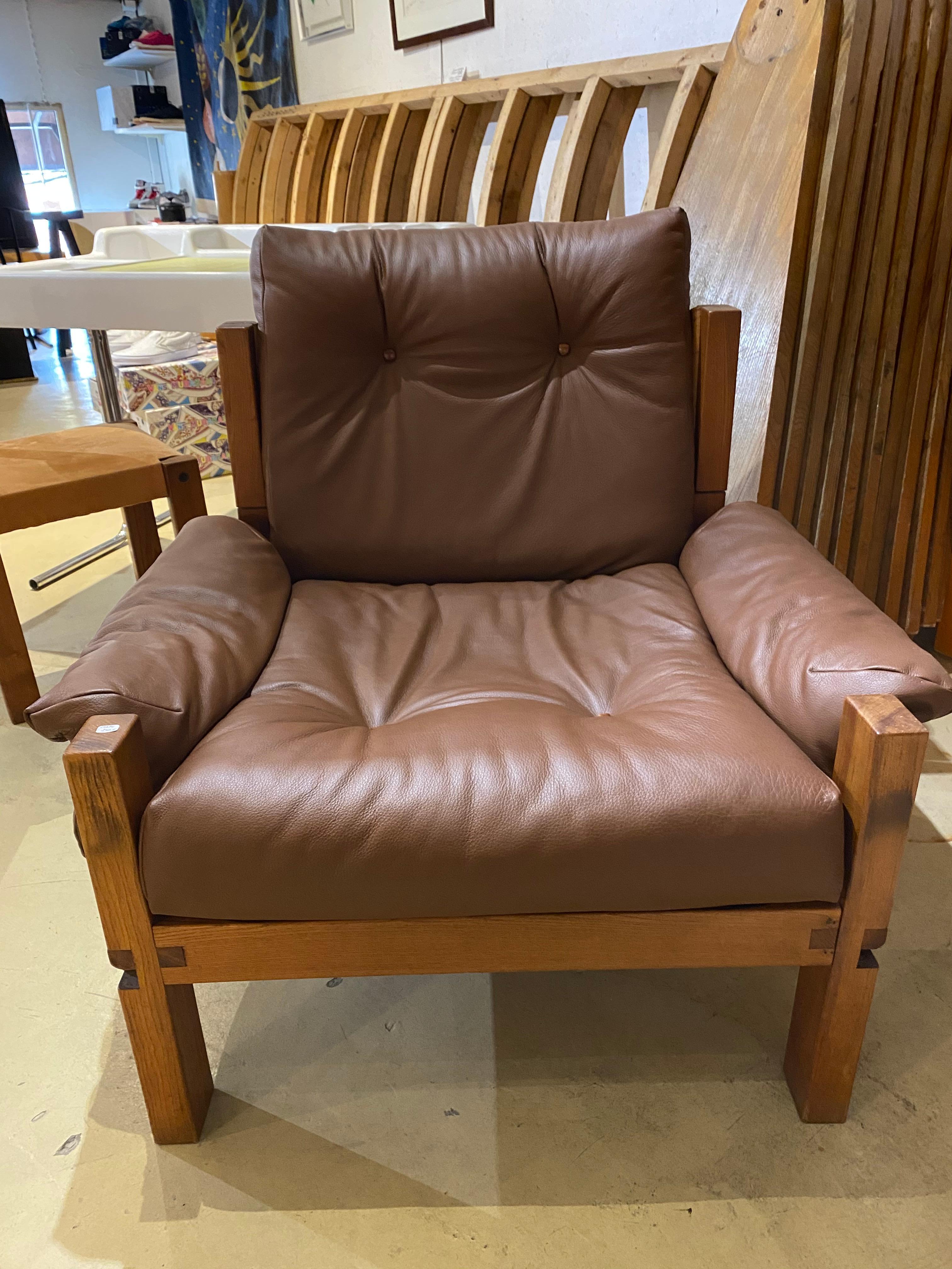 Late 20th Century Pierre Chapo, Leather Armchair S 15 For Sale