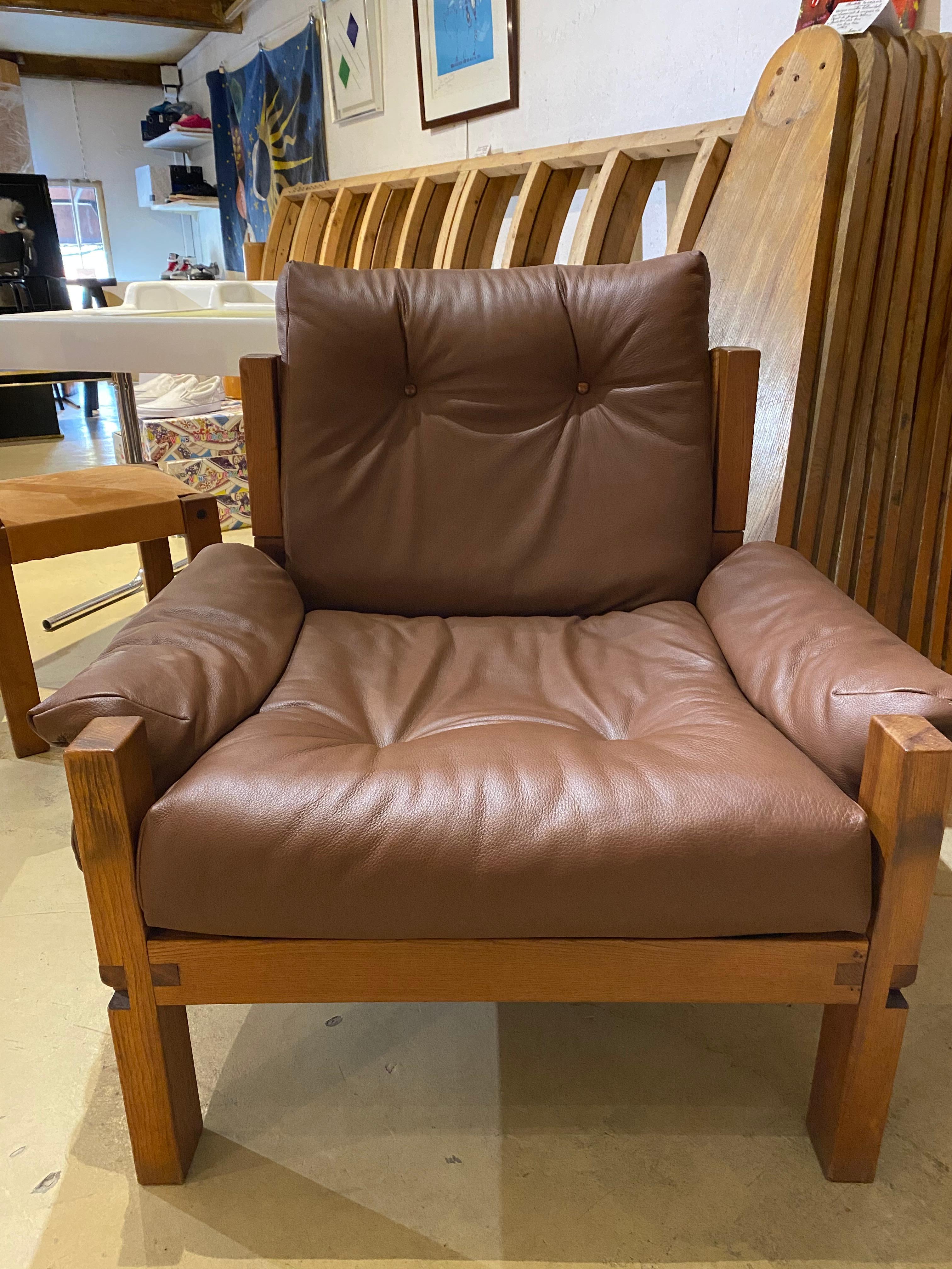 Pierre Chapo, Leather Armchair S 15 For Sale 2