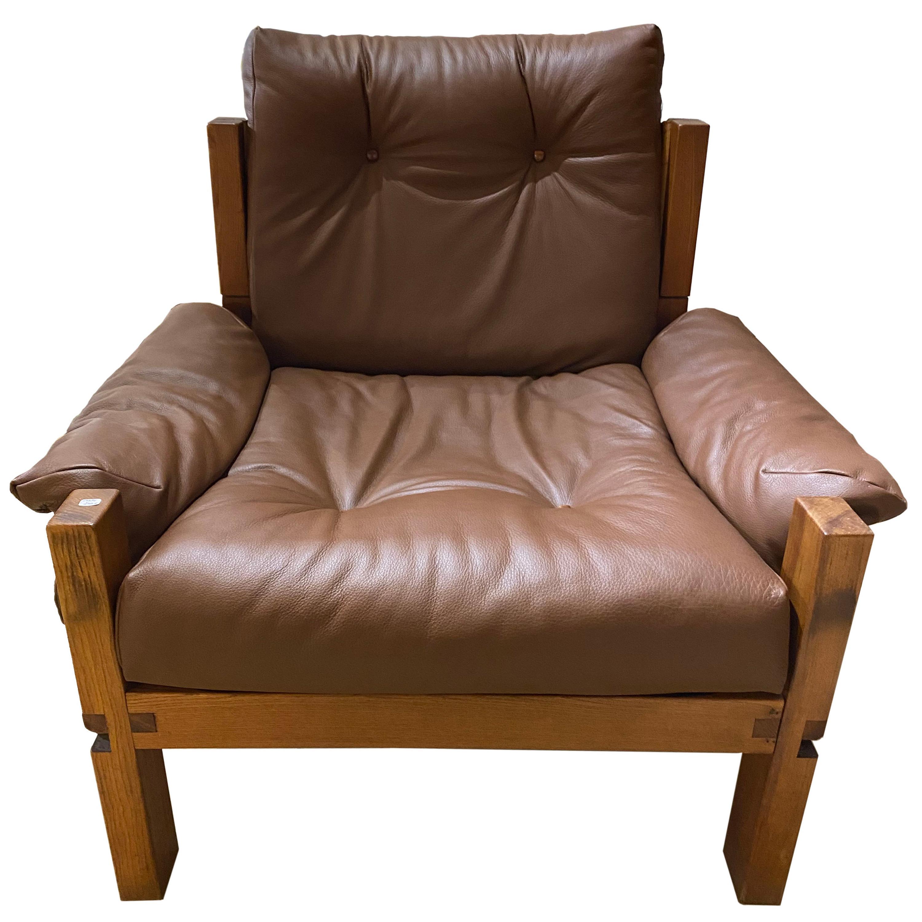 Pierre Chapo, Leather Armchair S 15 For Sale