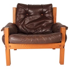Pierre Chapo Leather armchair S15, France, 1966