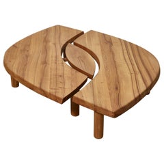 Pierre Chapo "L'Oeil" or "T22C" Solid Elm Coffee Table, France, circa 1970