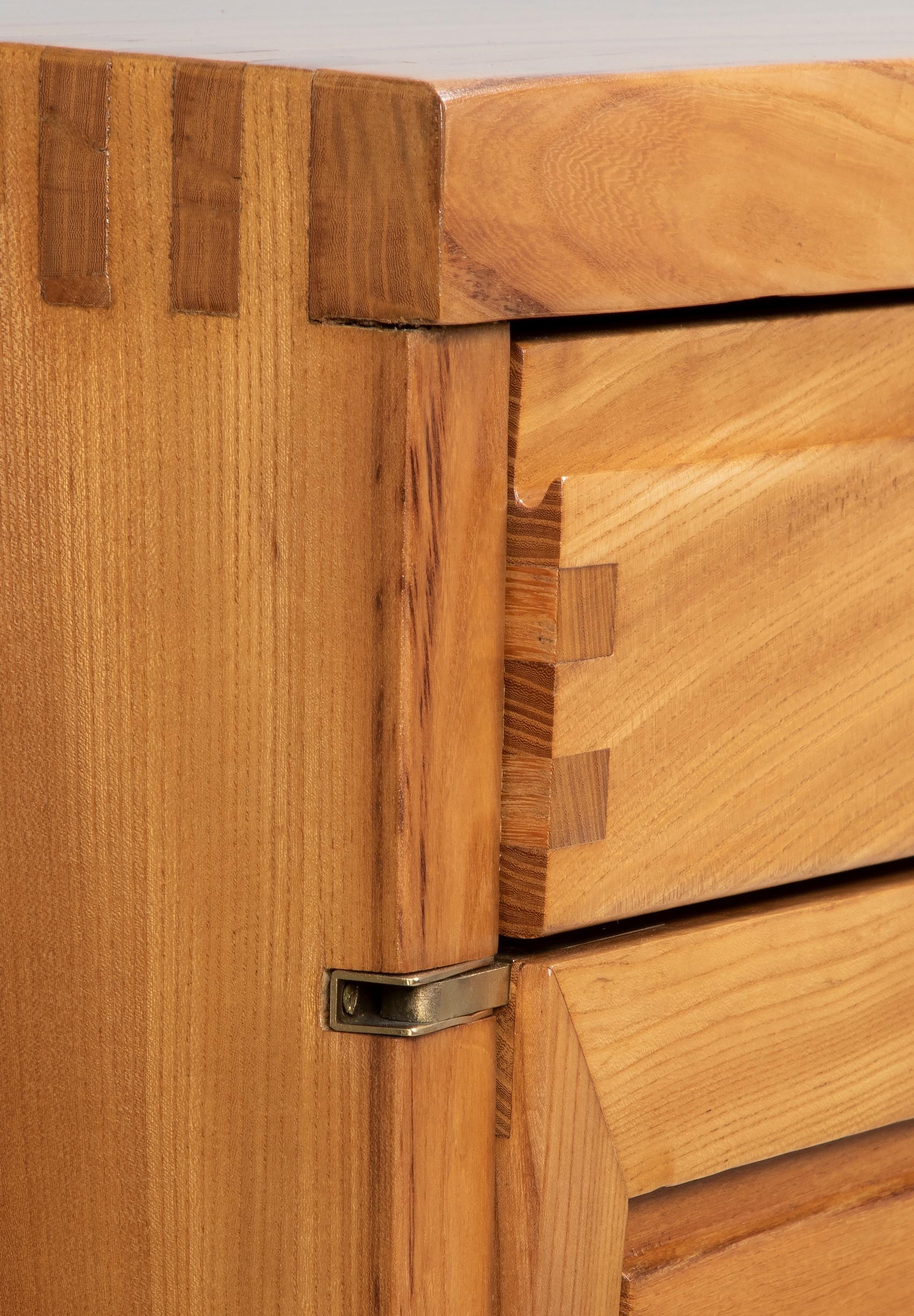 Pierre Chapo Long Crafted Elm Cabinet with Exposed Joints, France 1960's For Sale 1