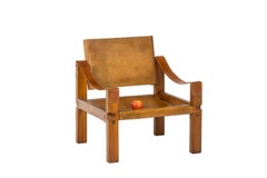 Pierre Chapo, Lounge Armchair in Leather and Elm, 1978