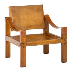 Pierre Chapo, Lounge Armchair in Leather and Elm, 1978