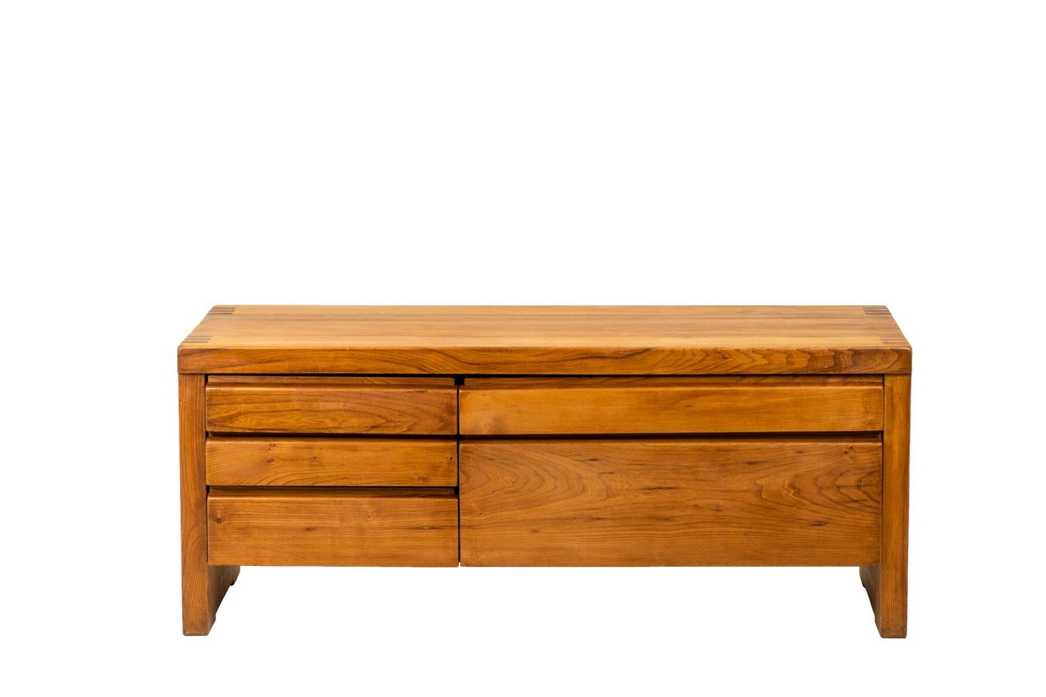 French Pierre Chapo, Low Cabinet in Natural Elm, 1976