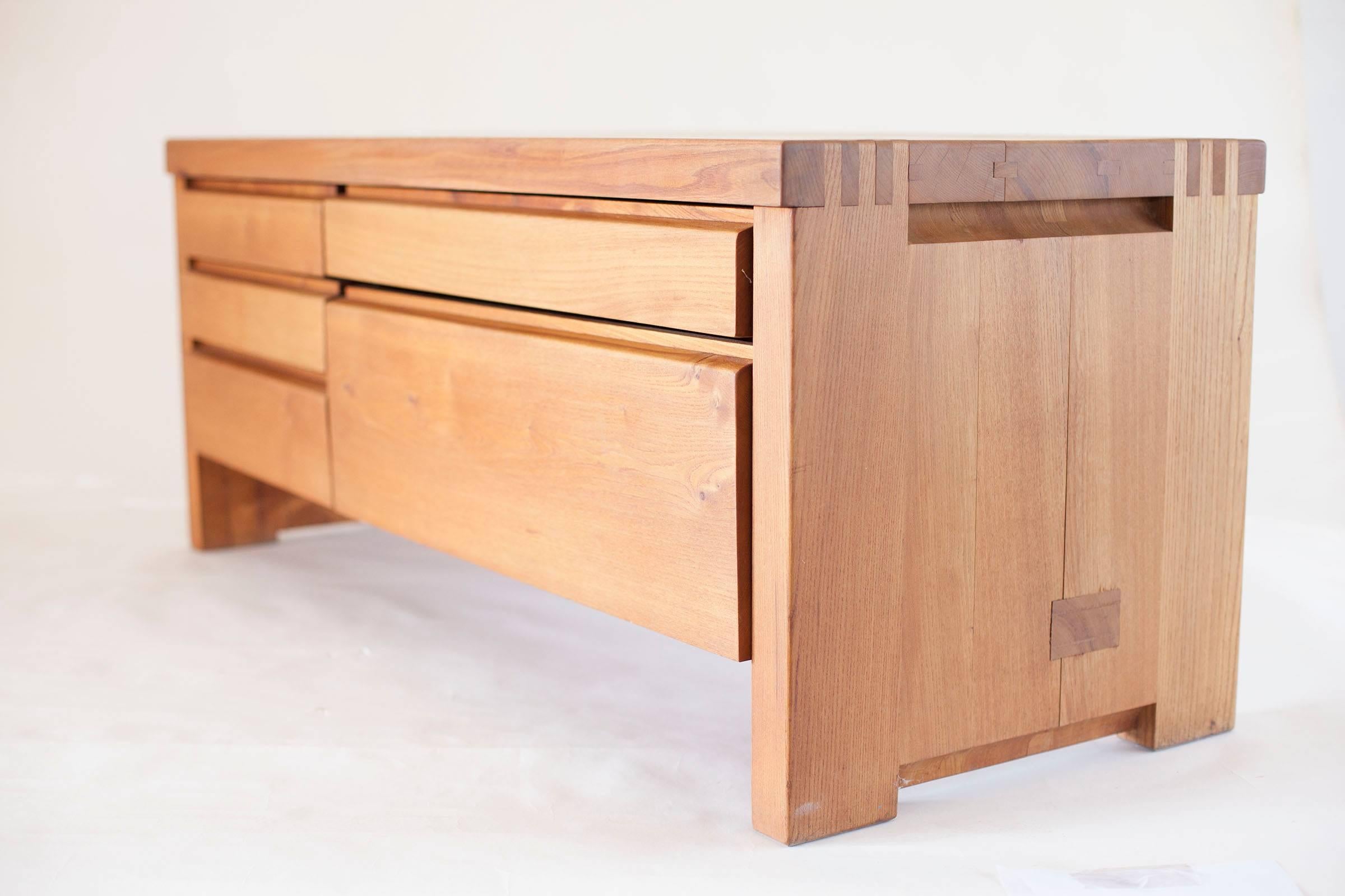 Mid-20th Century Pierre Chapo, Low Chest Five Drawers R14A